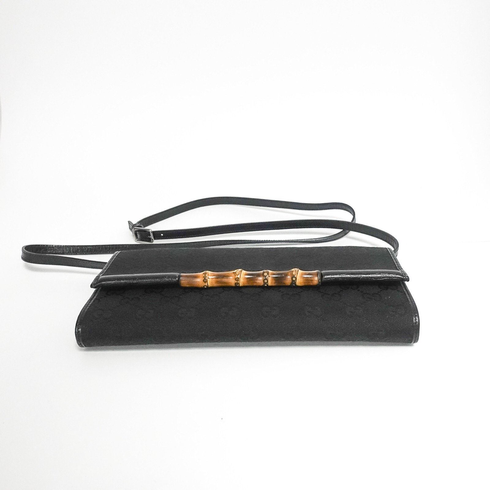 Gucci Black Monogram Bamboo Bar Clutch