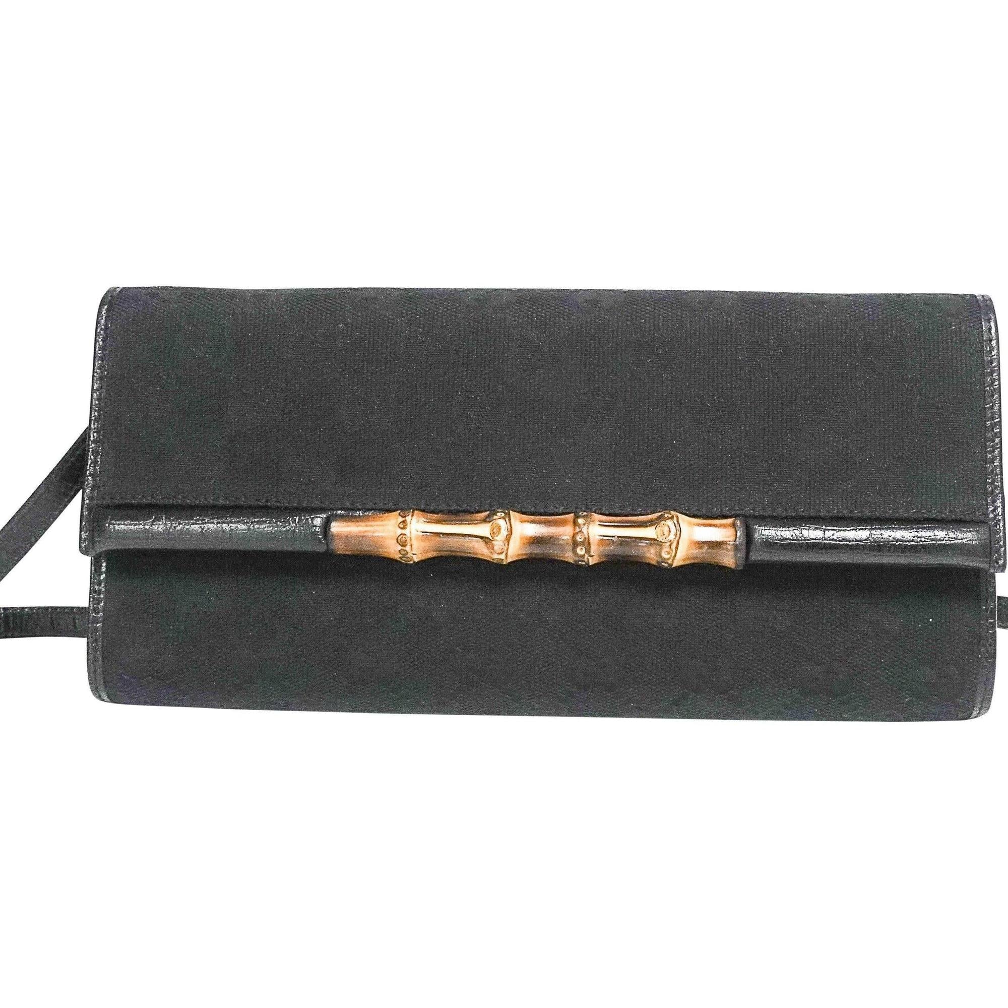 Gucci Black Monogram Bamboo Bar Clutch