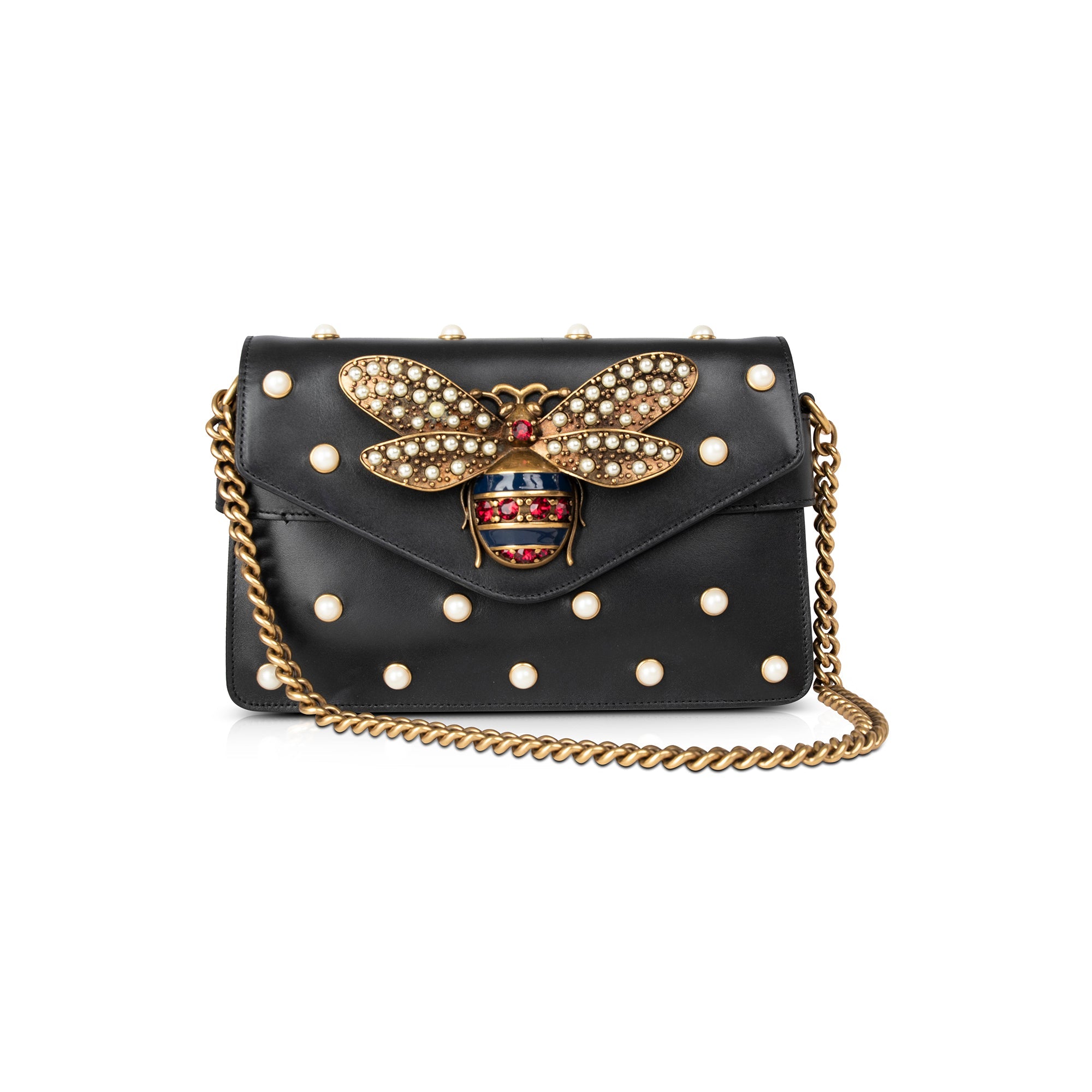 Gucci Broadway Pearly Bee Shoulder Bag w/ Box