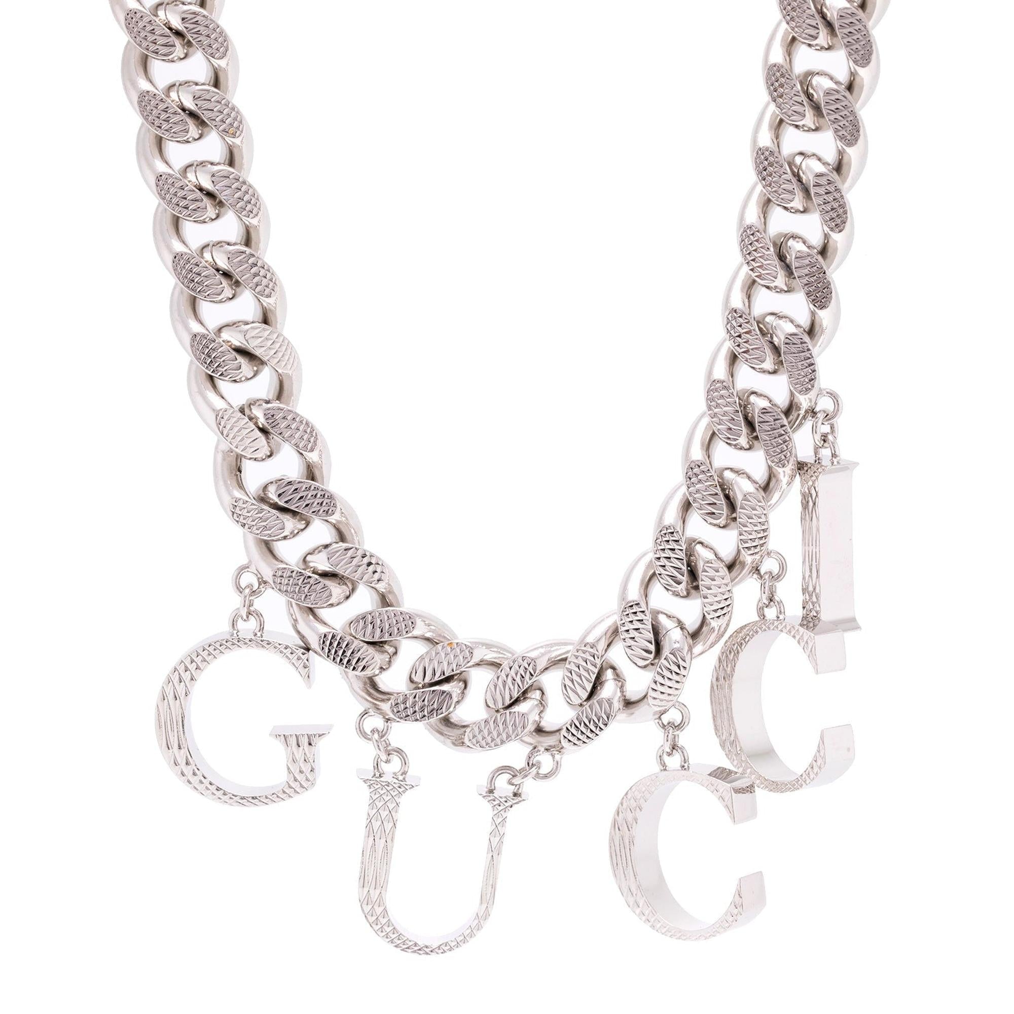 Gucci Chain Link Necklace with Gucci Script w/ Box