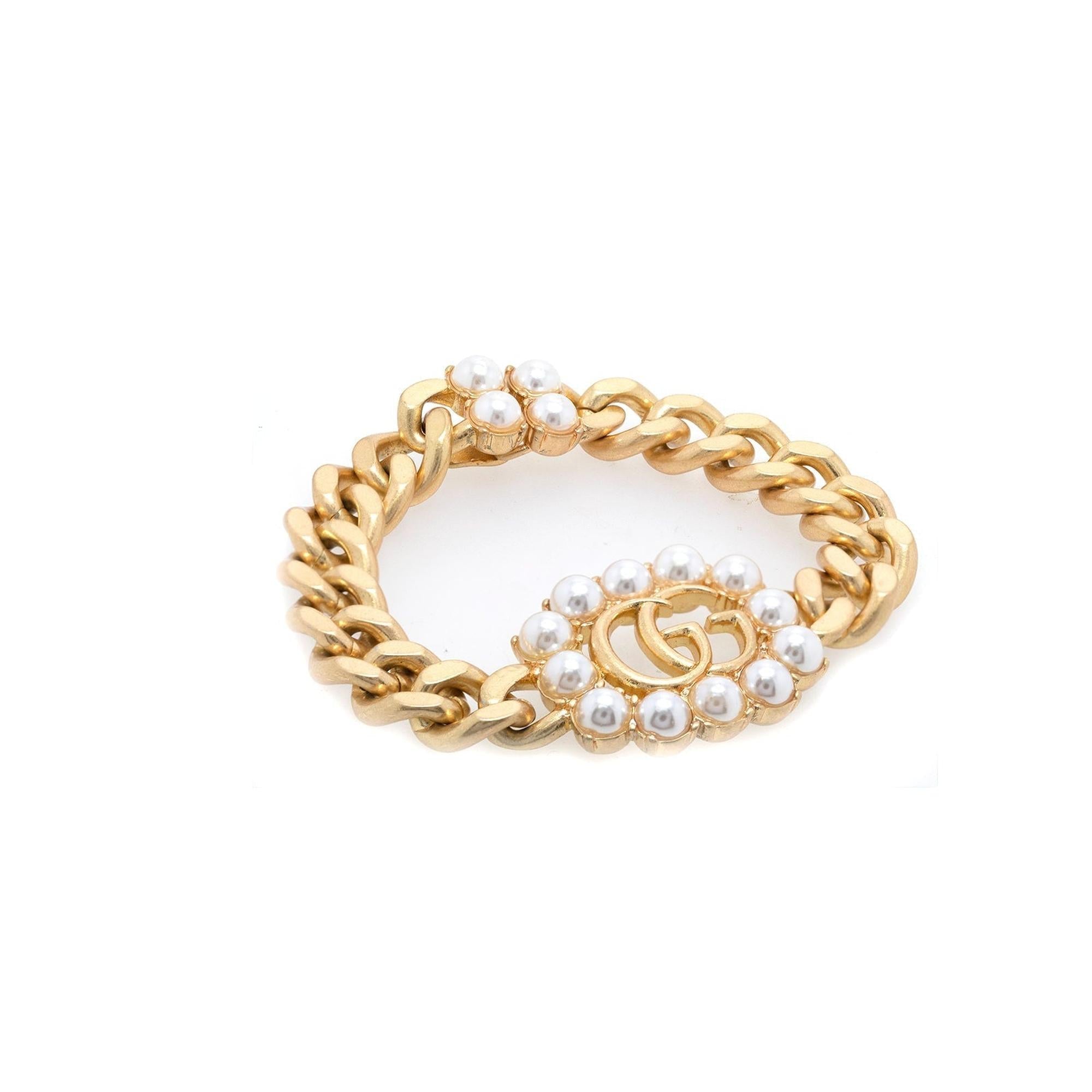 Gucci Faux Pearl Double G Bracelet w/ Box