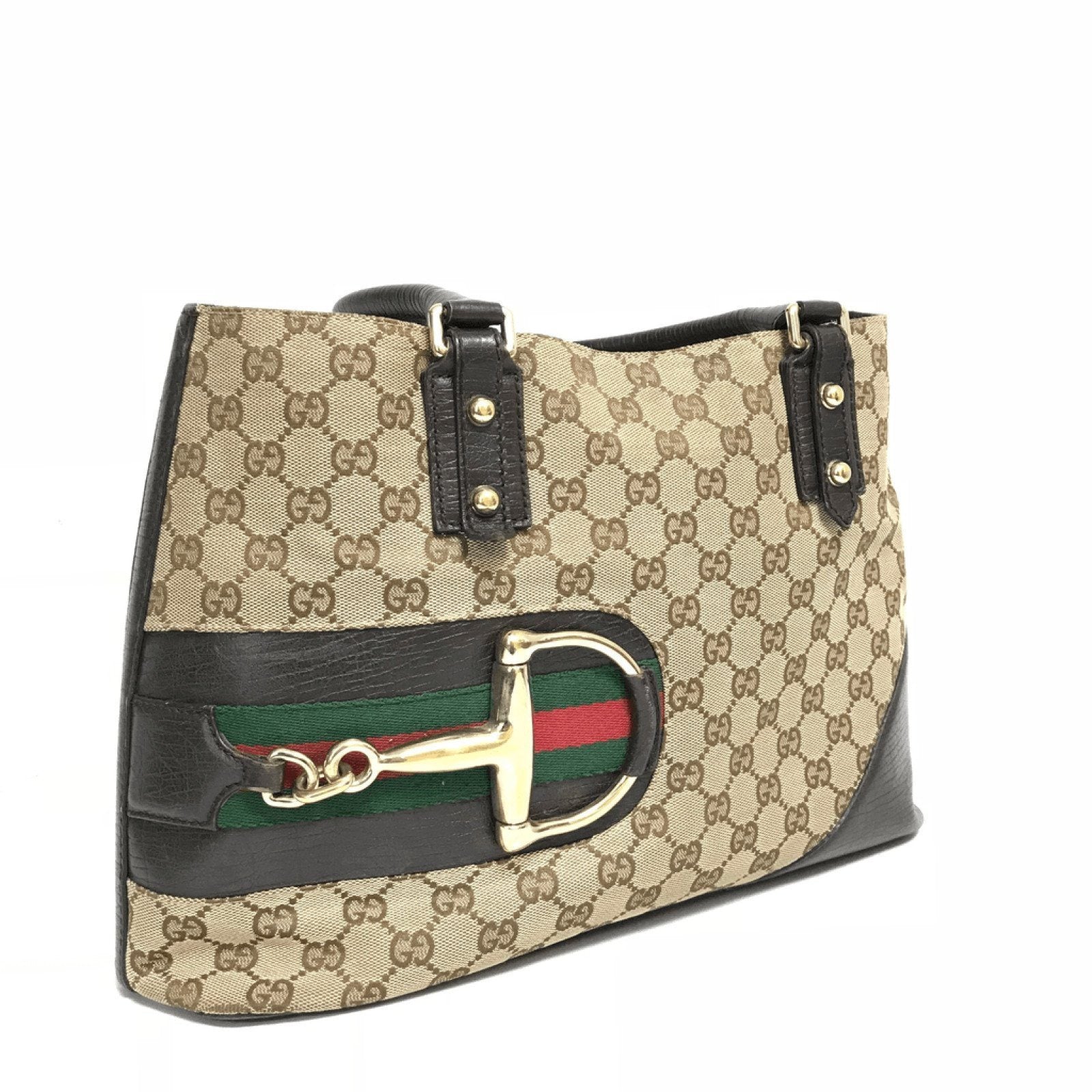 Gucci GG Canvas Horsebit Hasler Tote Handbag