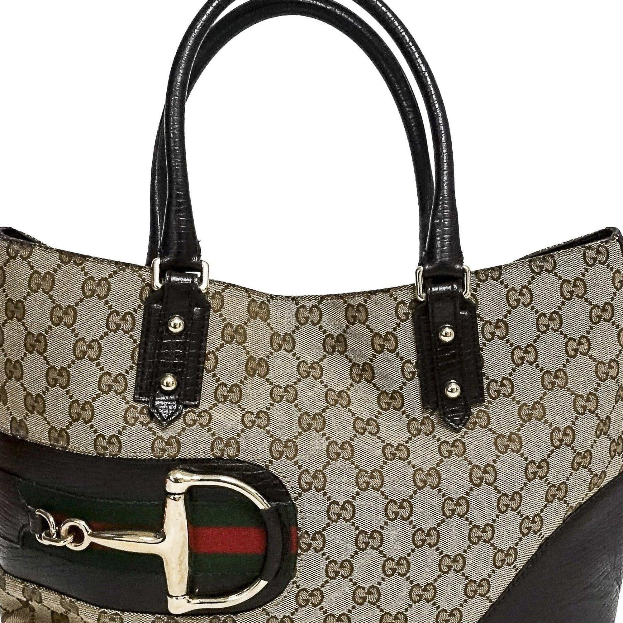 Gucci GG Canvas Horsebit Hasler Tote Handbag