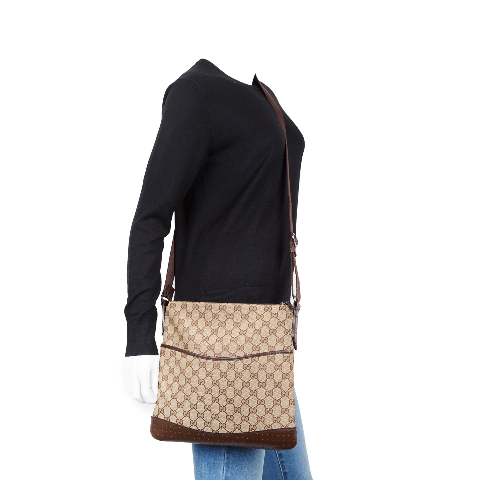 Gucci GG Canvas Perforated Leather Medium Messenger Bag