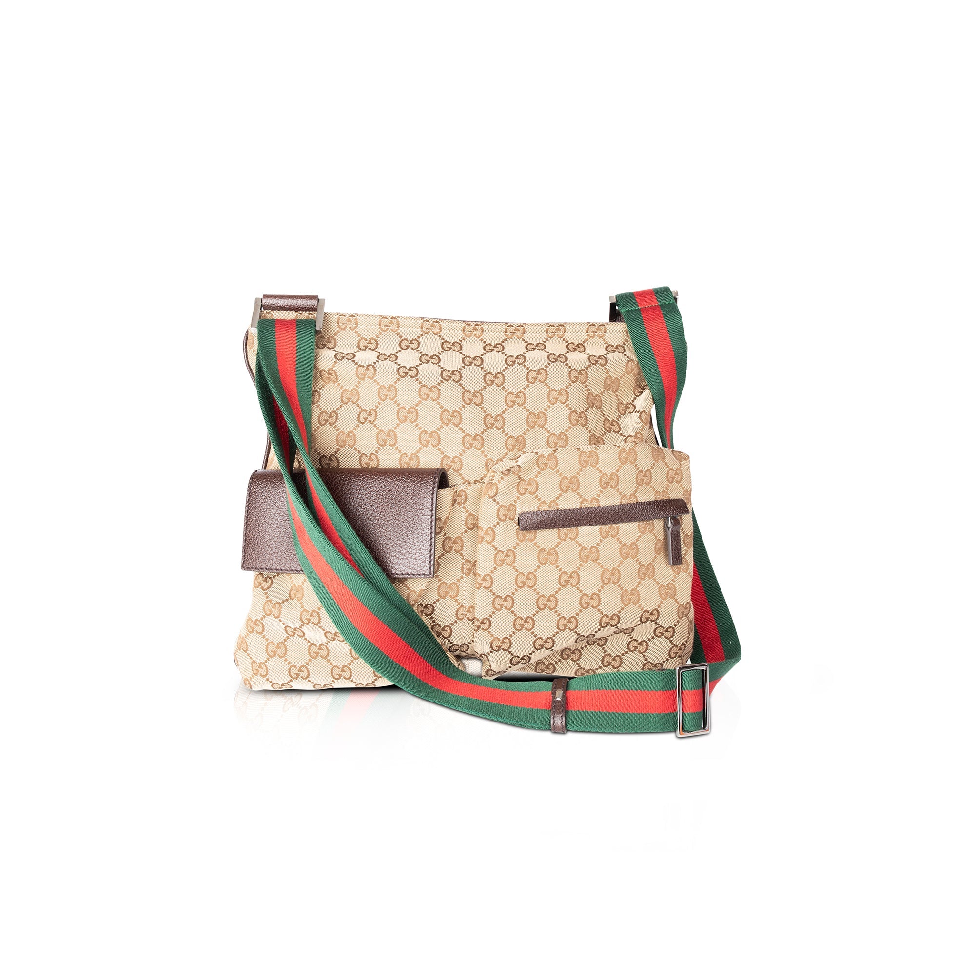 Gucci GG Canvas Web Double Pocket Messenger Bag