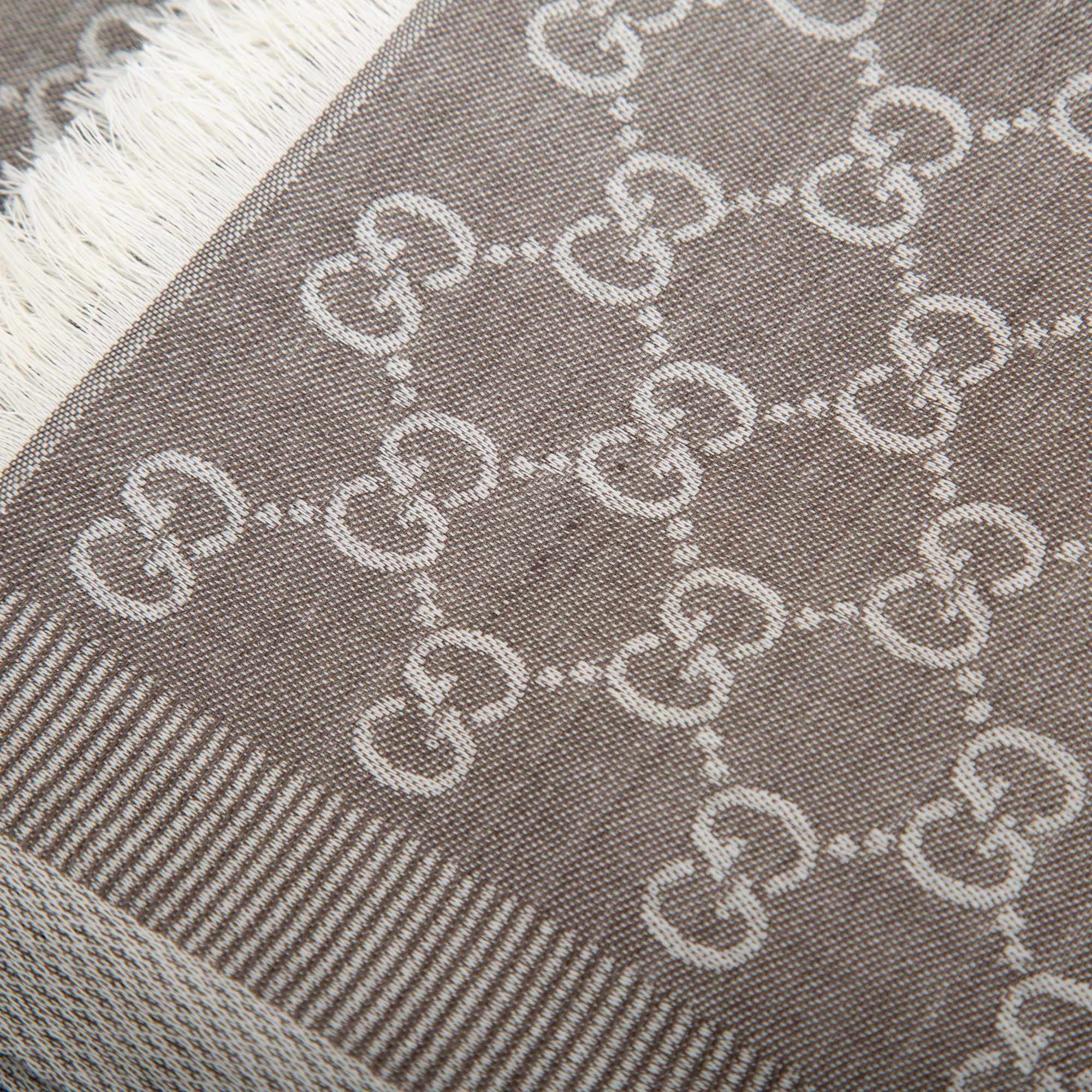 Gucci GG Jacquard Silk Wool Scarf w/ Box