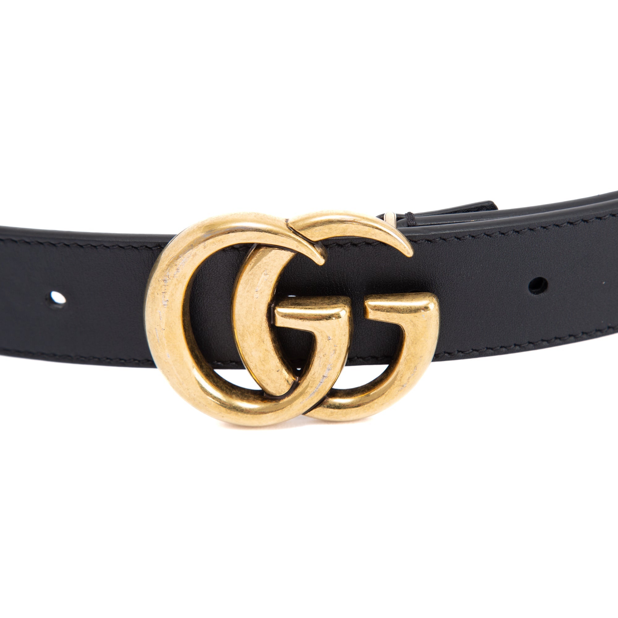 Gucci GG Marmont Black Leather Belt with Double G Buckle