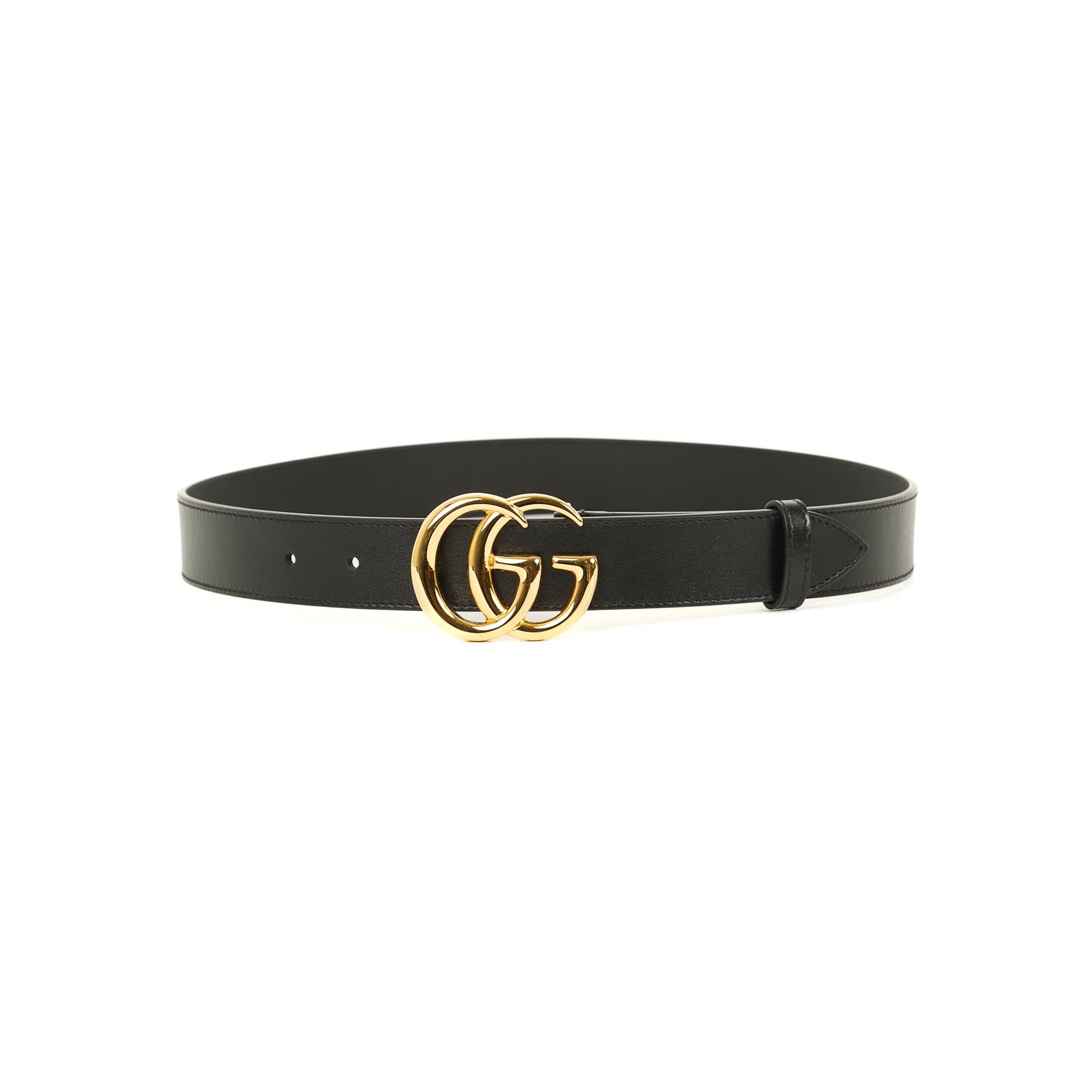Gucci GG Marmont Black Leather Belt with Shiny Double G Buckle w/ Box