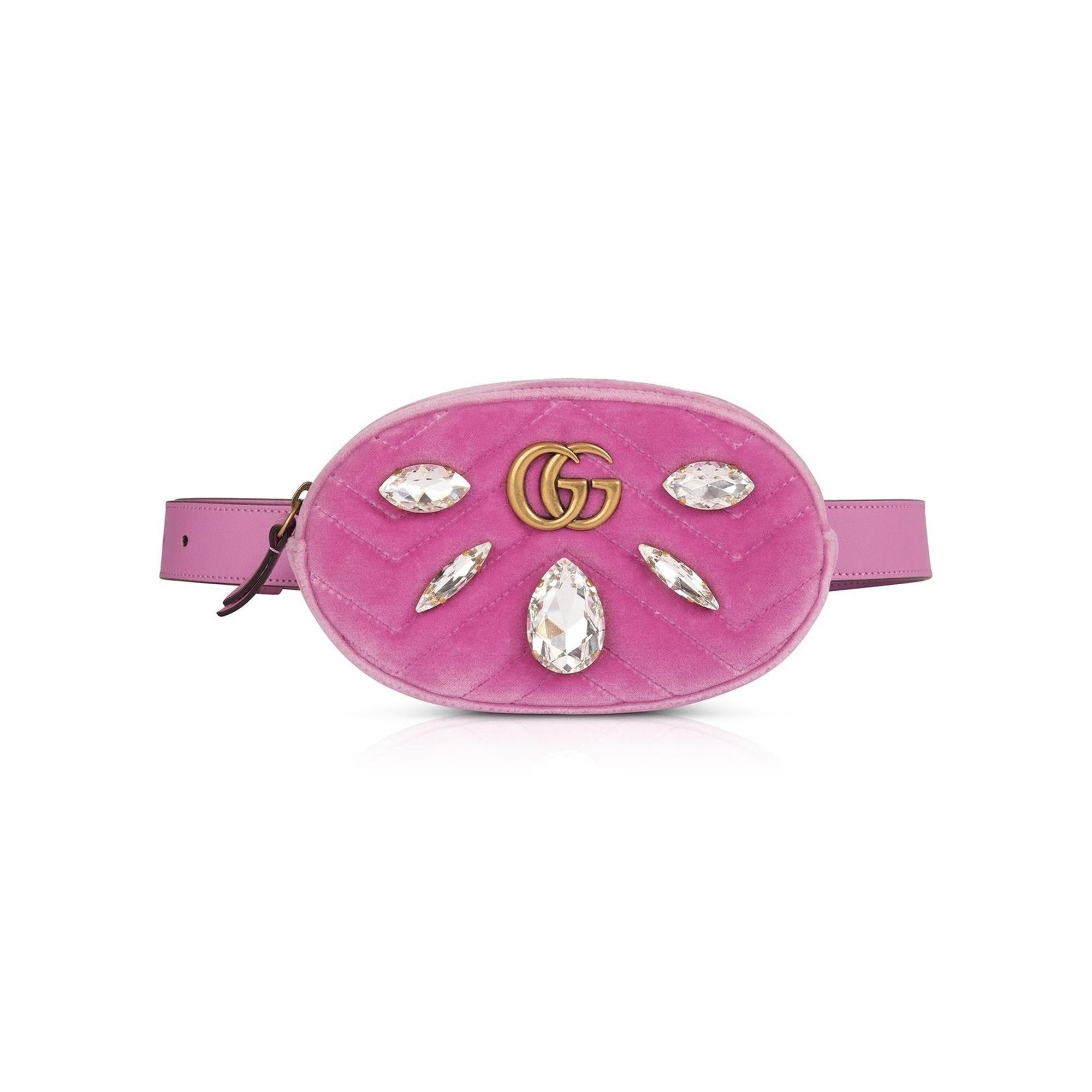 Gucci GG Marmont Matelasse Velvet Crystal Belt Bag