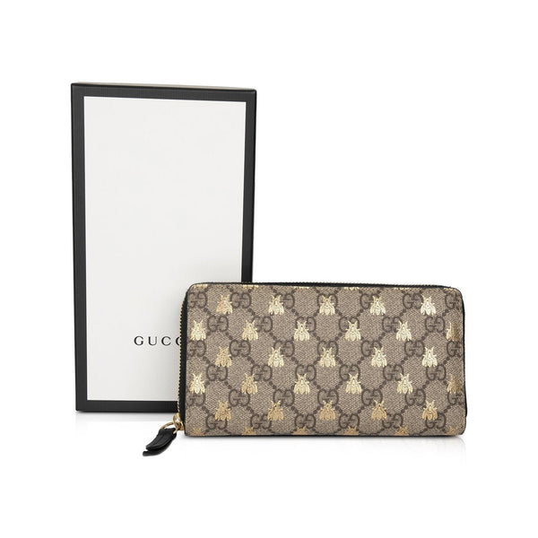 【美品・付属品付き】グッチGG Supreme Web Bee Zip Around Wallet Gucci GG Supreme Monogram Web Bee Zip Around Wallet Beige Cocoa
