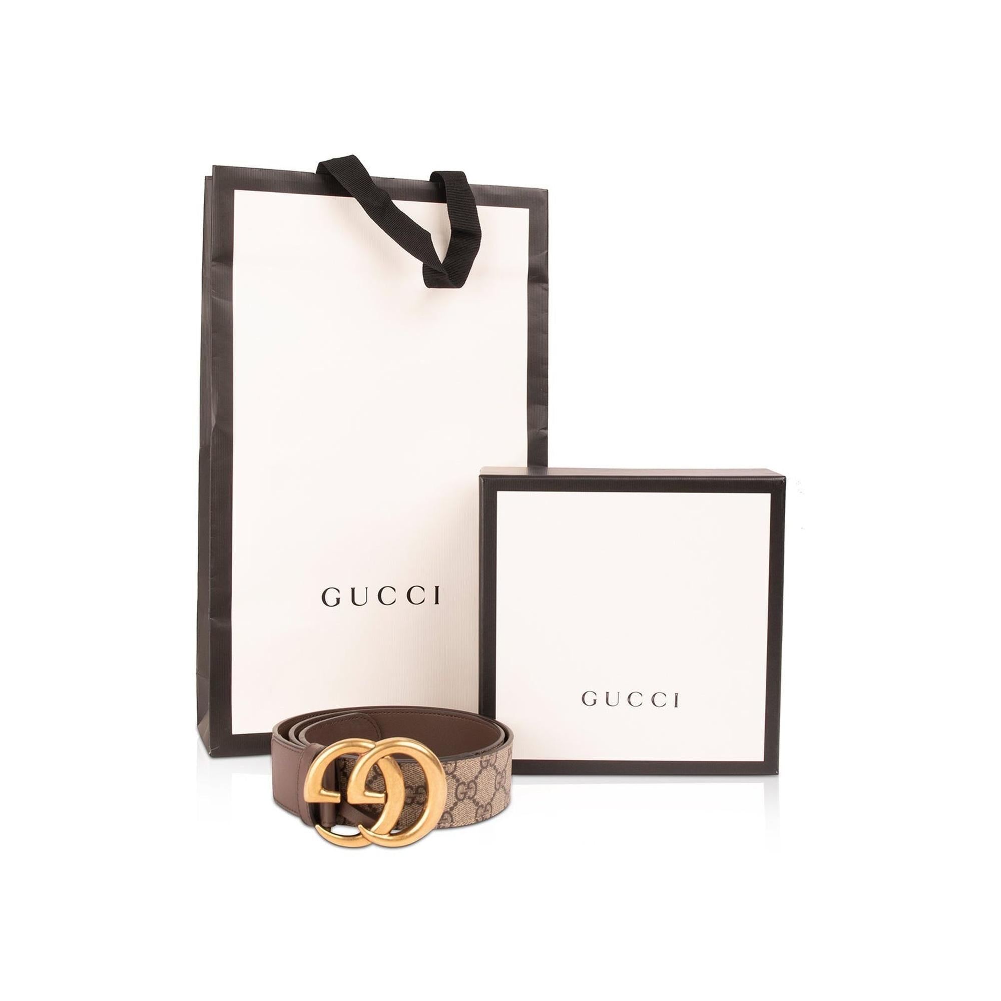 Gucci GG Supreme Canvas Belt with Double G Buckle w/ Box