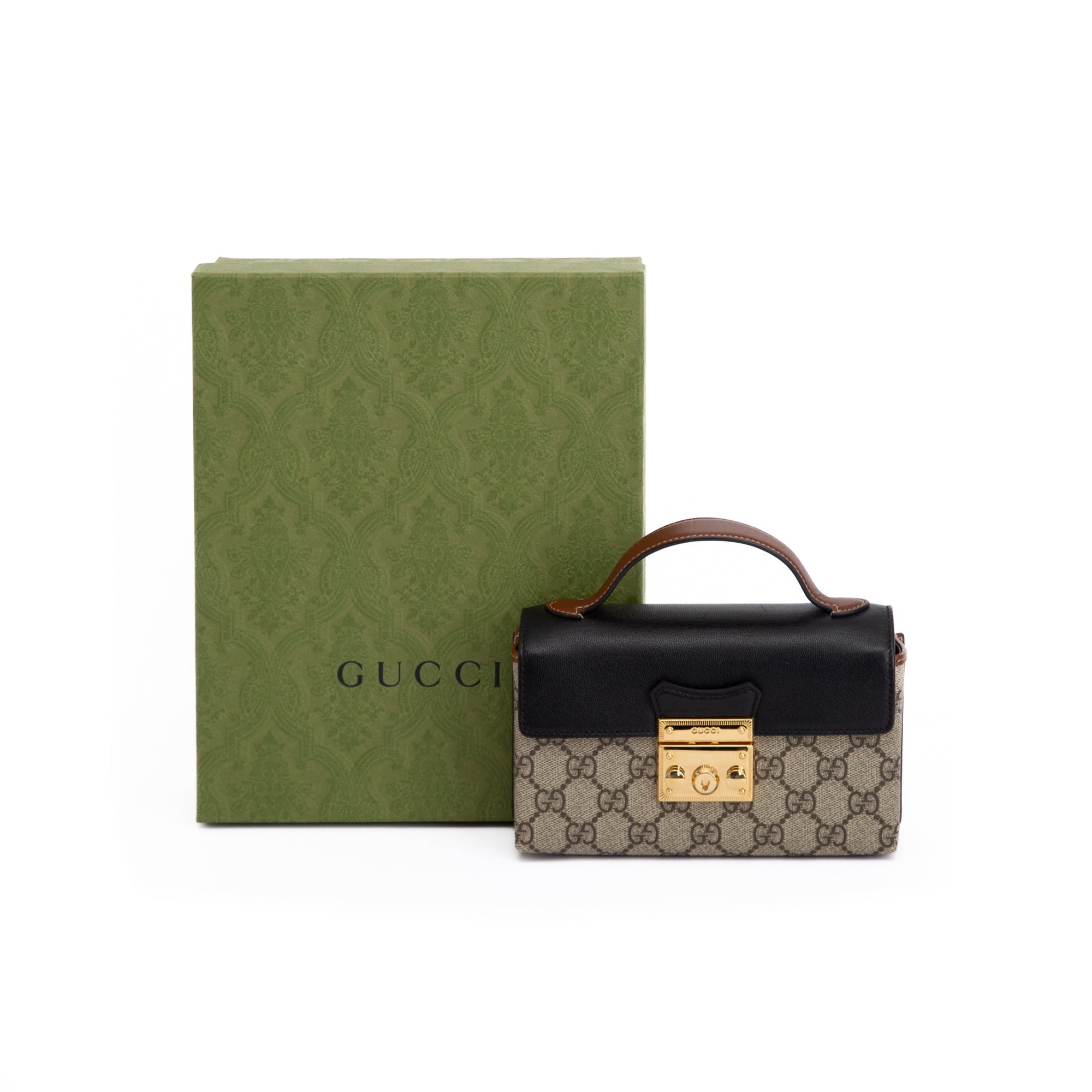 Gucci GG Supreme Padlock Mini Bag w/ Strap & Box