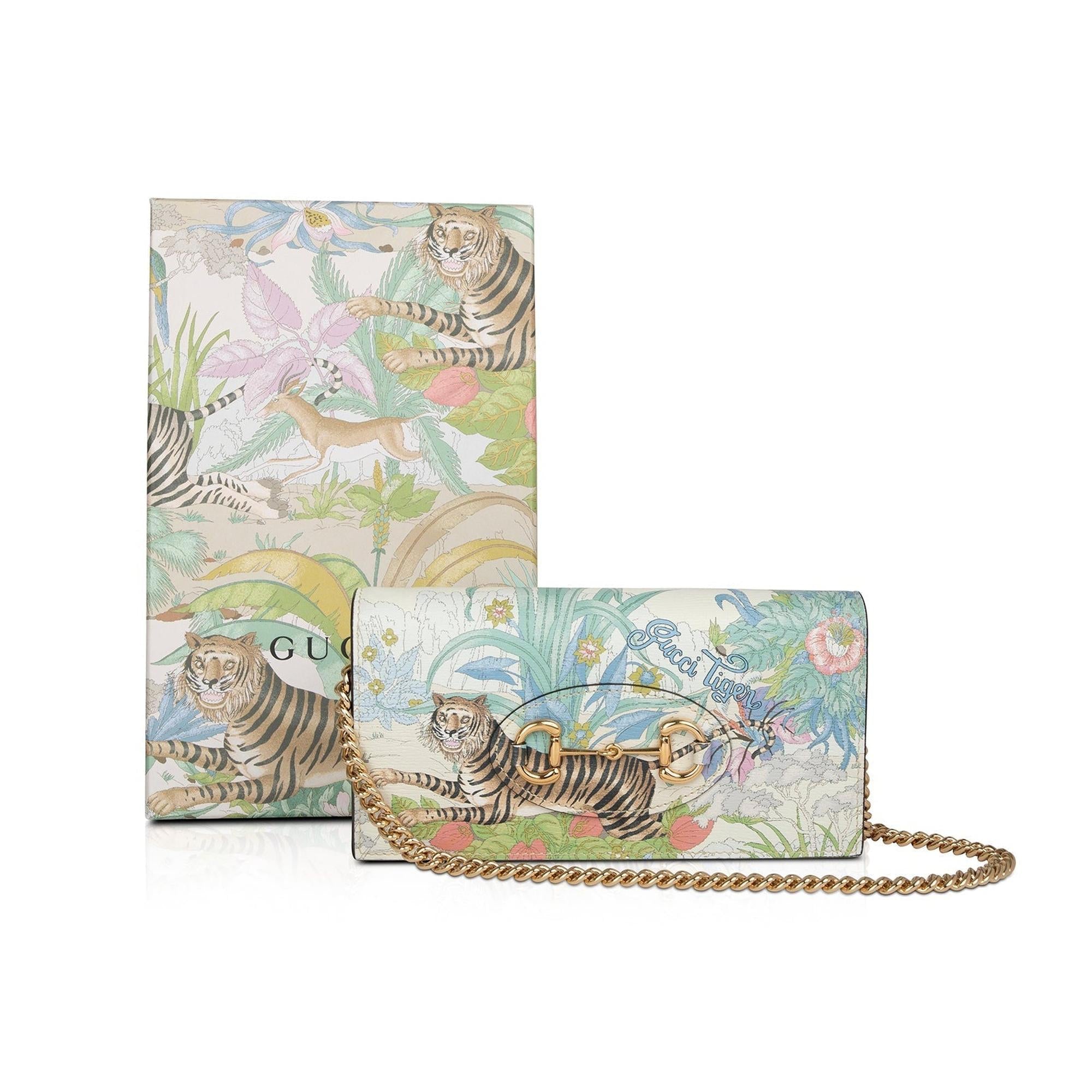 Gucci GG Supreme Tiger Horsebit 1955 Wallet on Chain w/ Box