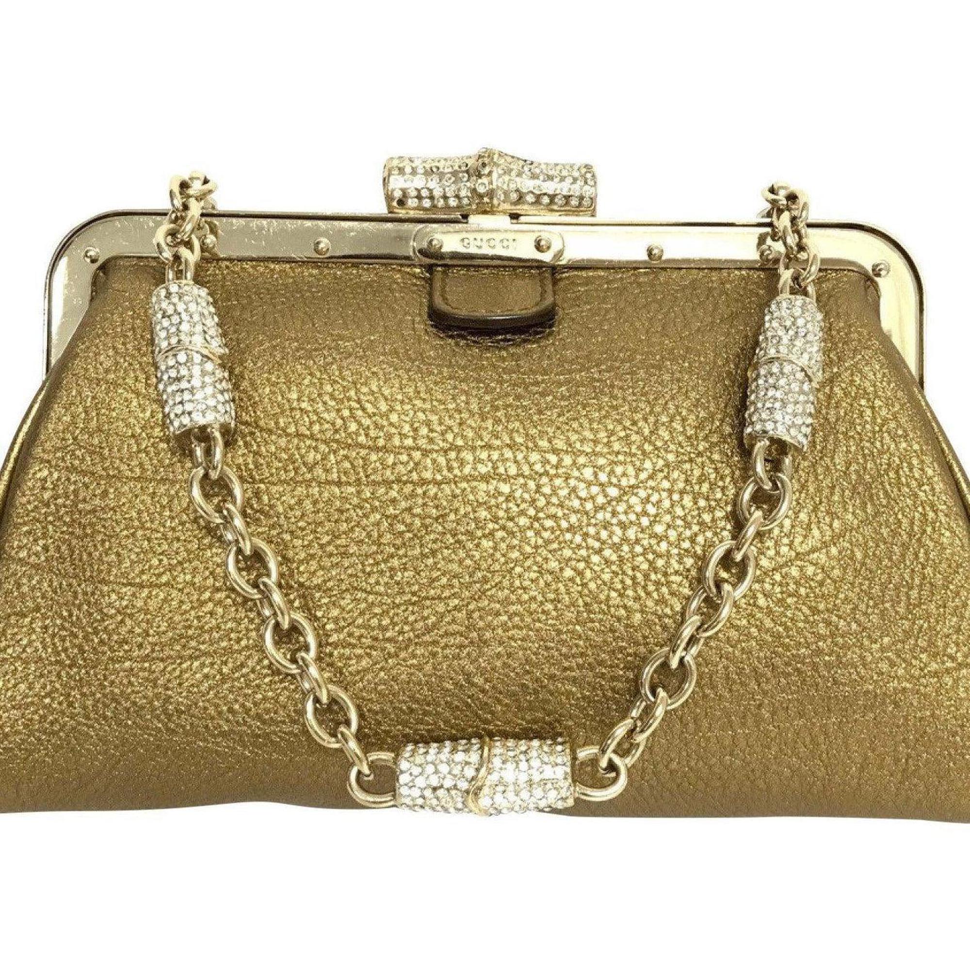 Gucci Gold Le Gold Swarovski Bamboo Chain Eveneing Bag