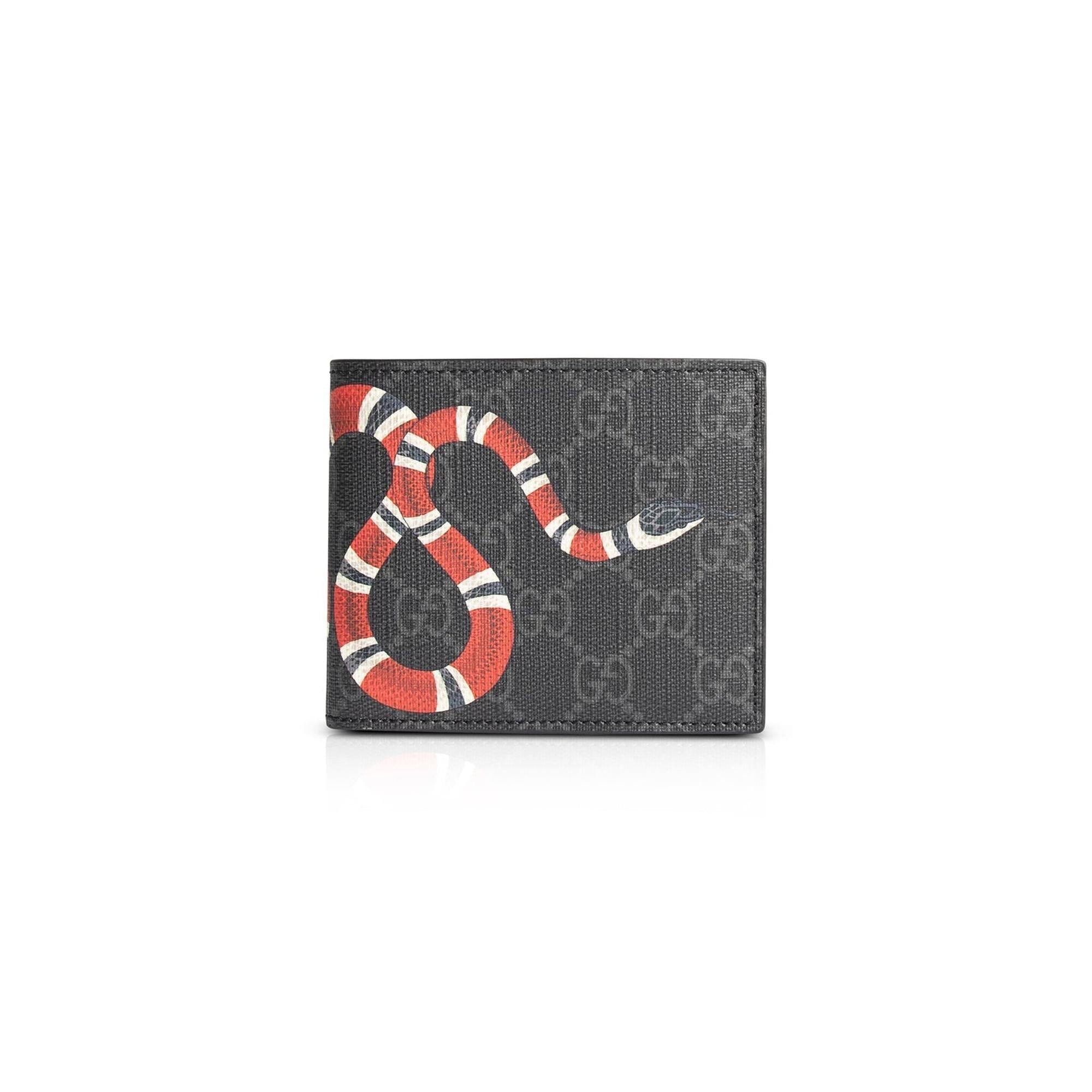 Gucci KingSnake Print Black GG Supreme Bifold Wallet