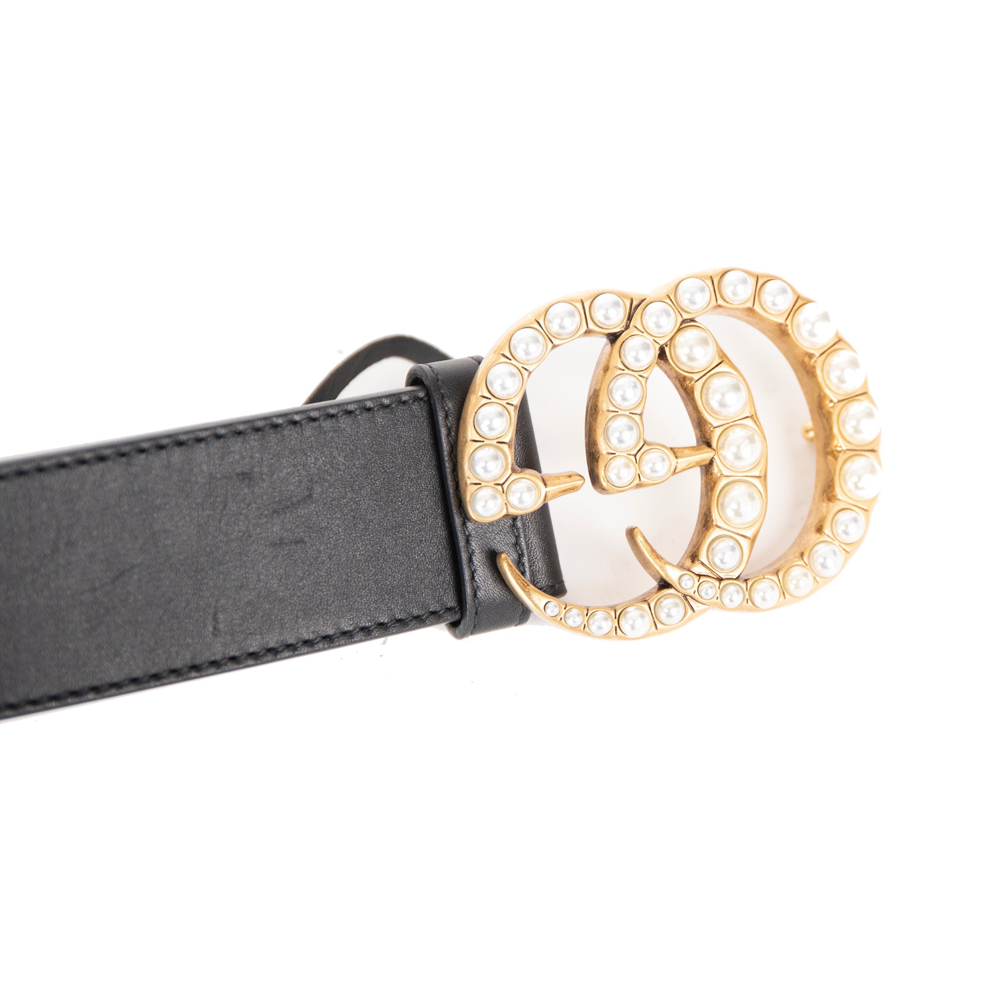 Gucci Leather Belt with Pearl Double G Buckle