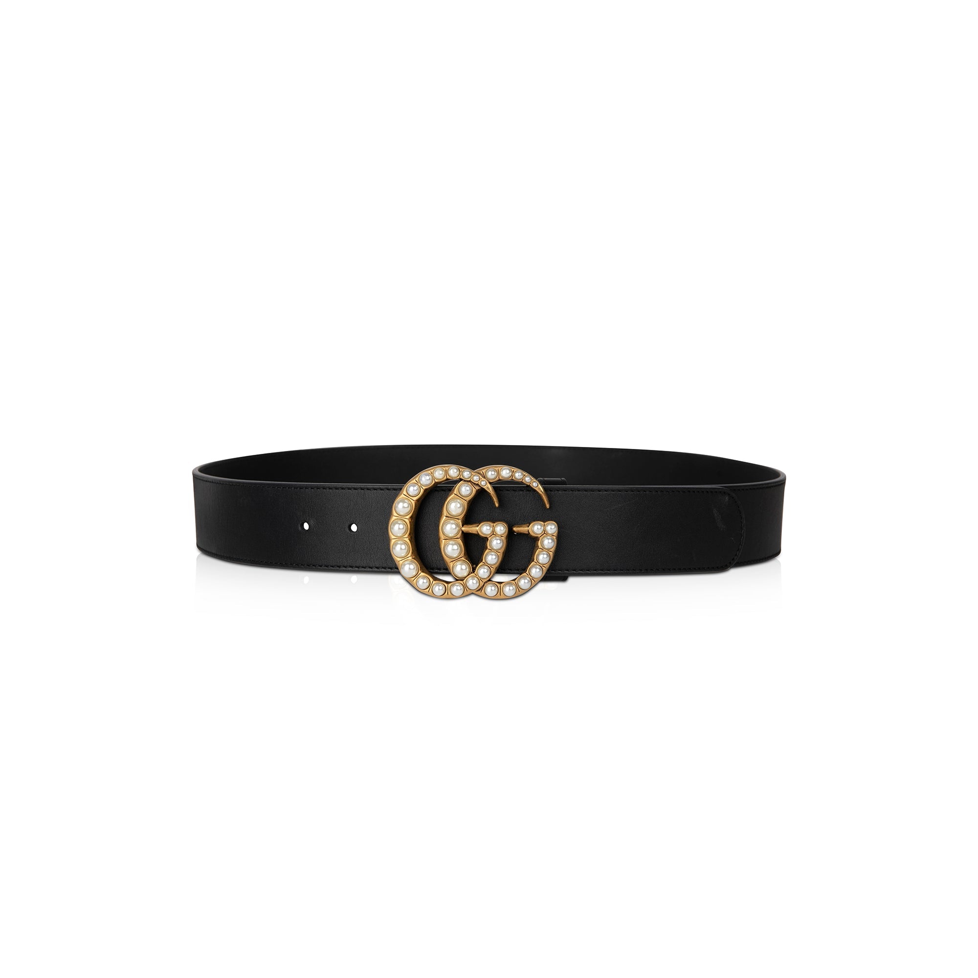 Gucci Leather Belt with Pearl Double G Buckle