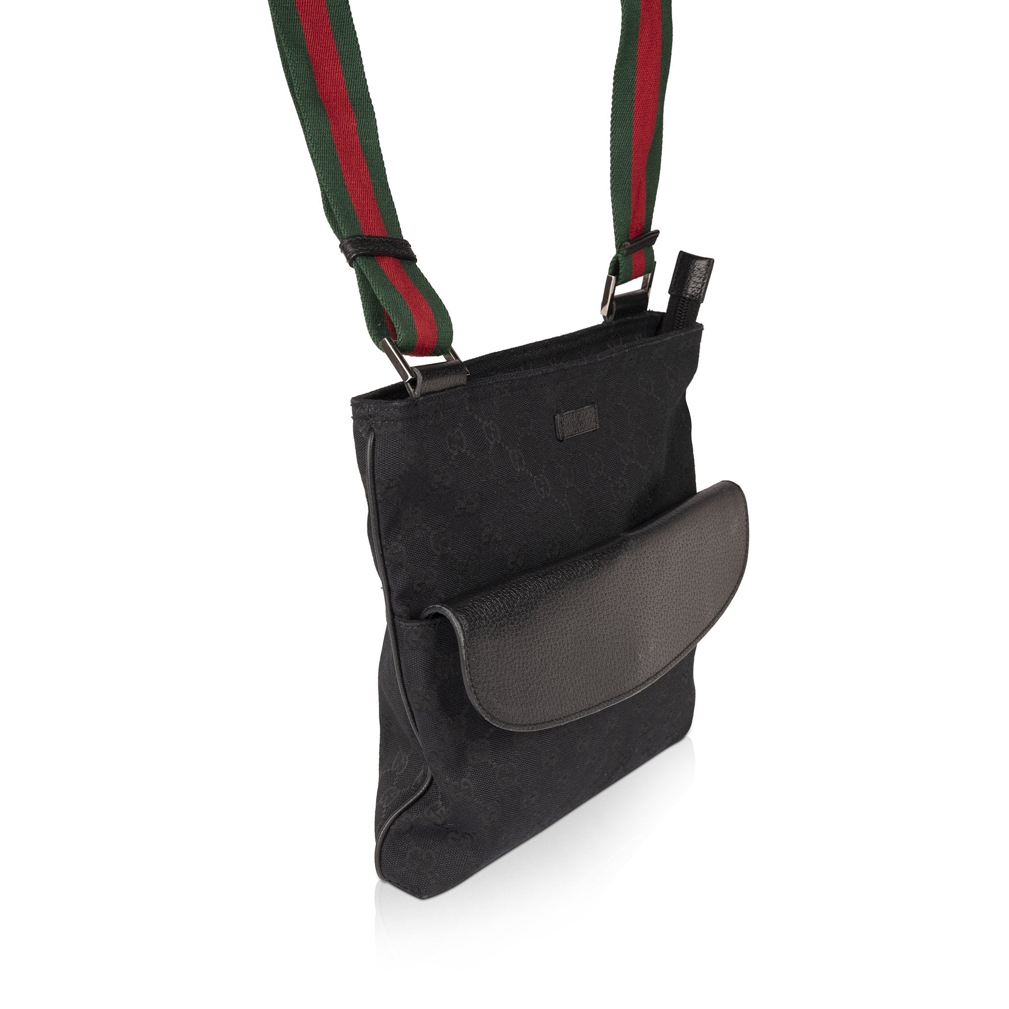 Gucci Medium Black GG Canvas Front Pocket Messenger Bag