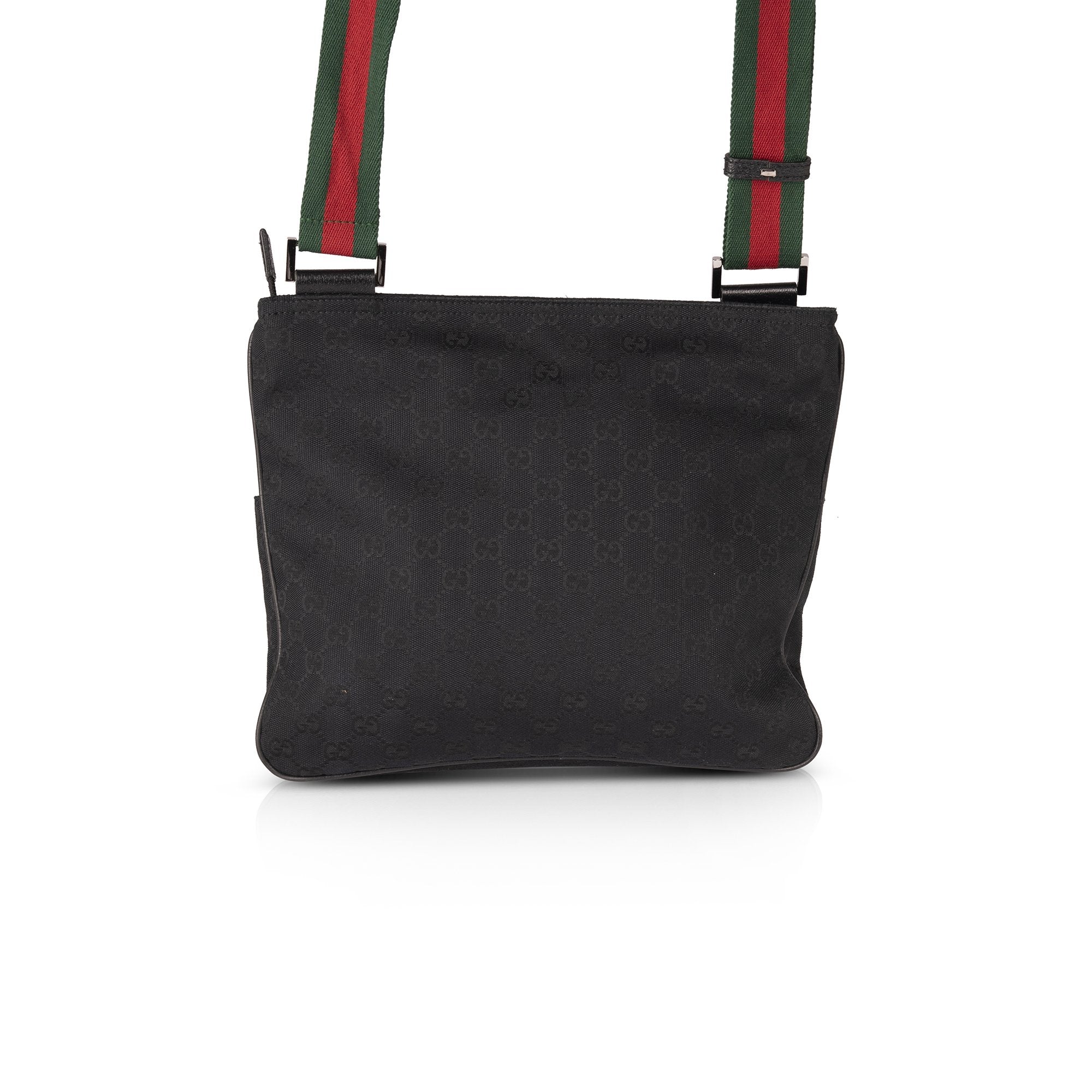 Gucci Medium Black GG Canvas Front Pocket Messenger Bag