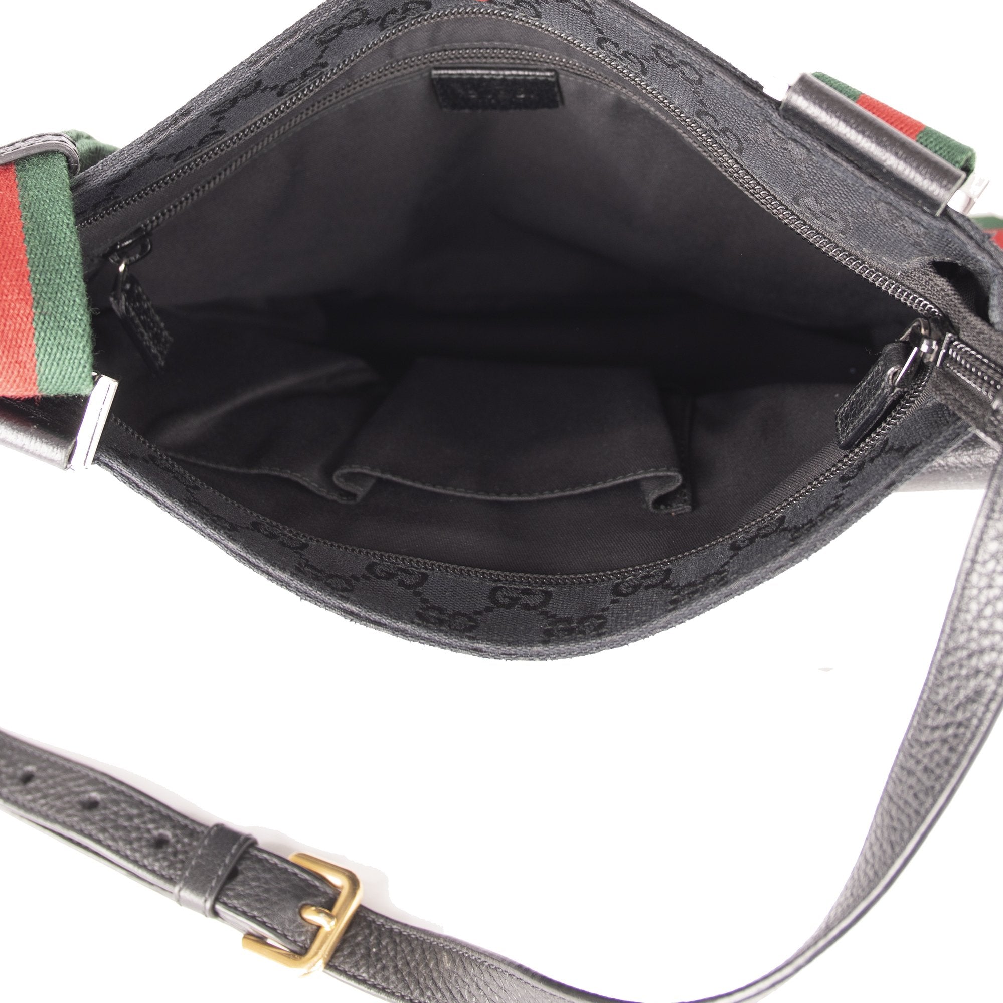 Gucci Medium Black GG Canvas Front Pocket Messenger Bag