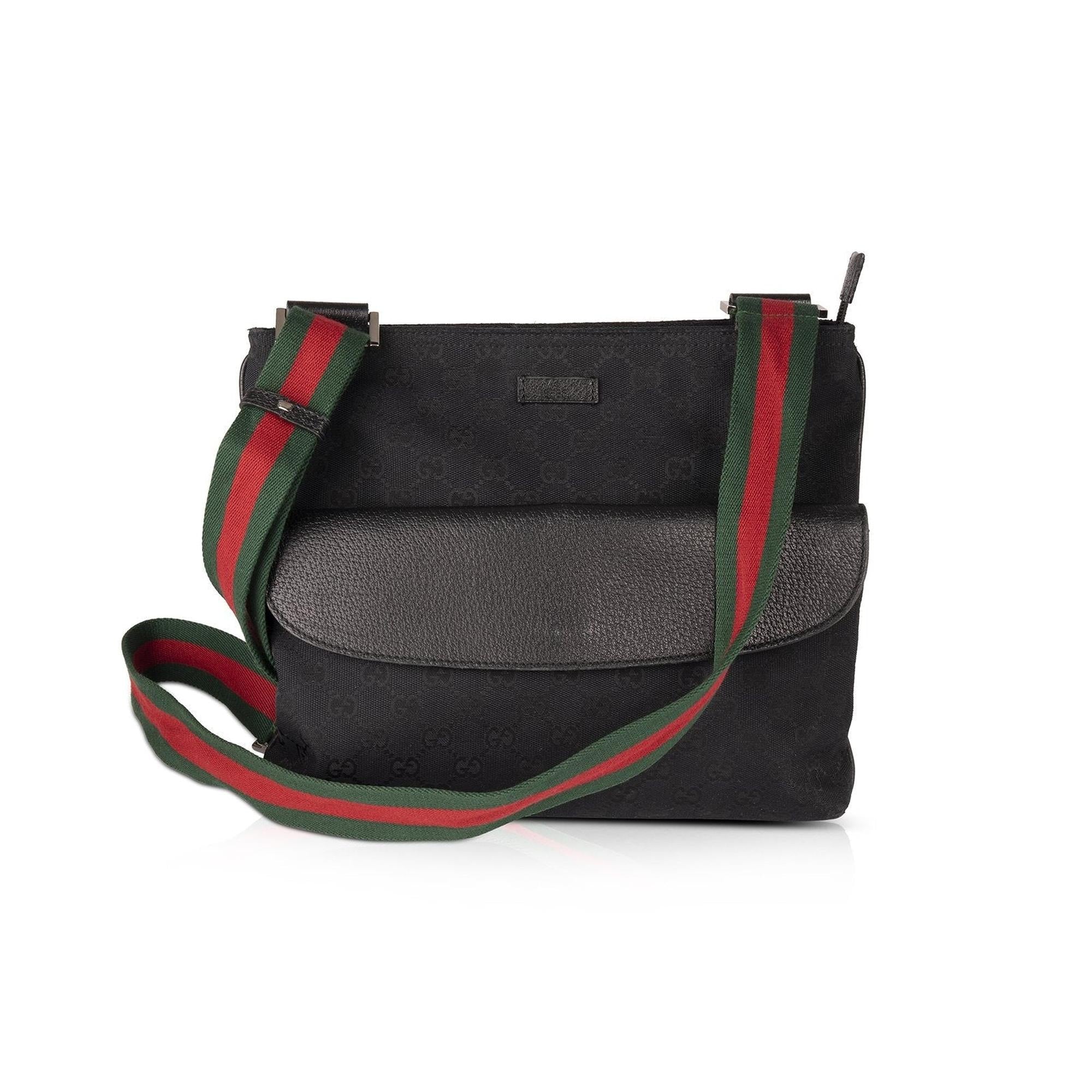Gucci Medium Black GG Canvas Front Pocket Messenger Bag