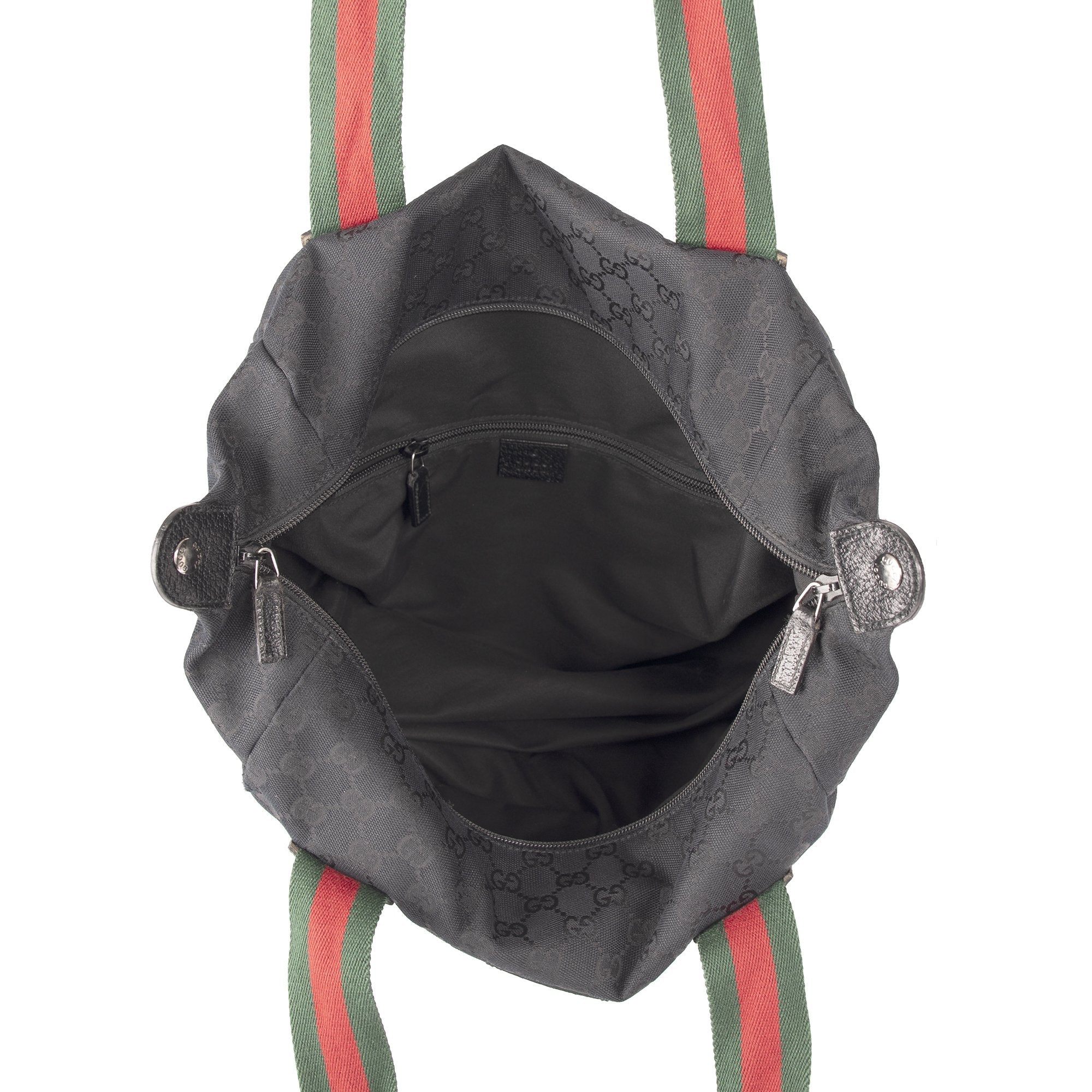 Gucci Medium Black GG Canvas Web Boston Travel Duffle Bag