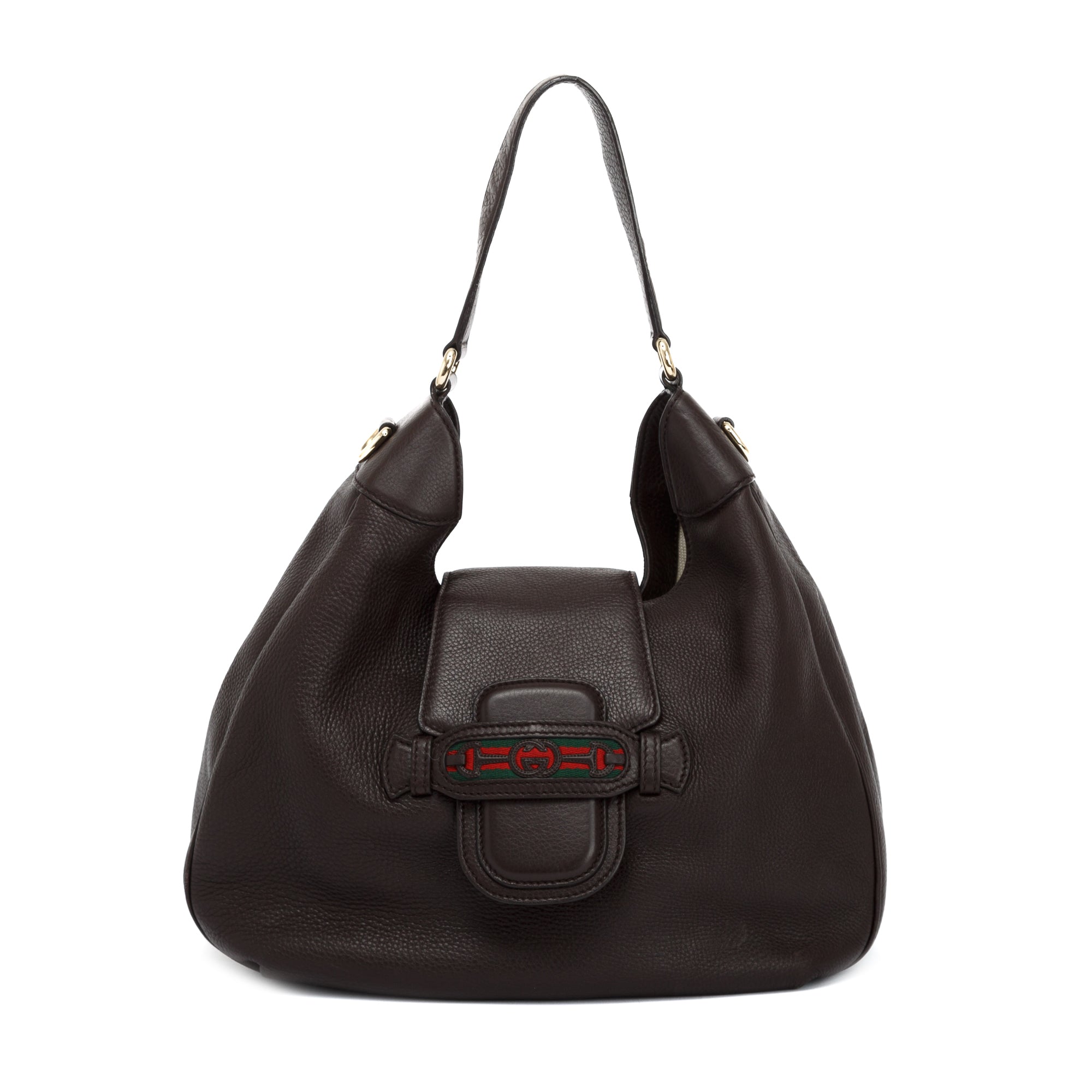 Gucci Medium Brown Leather Dressage Web Hobo Bag w/ Strap