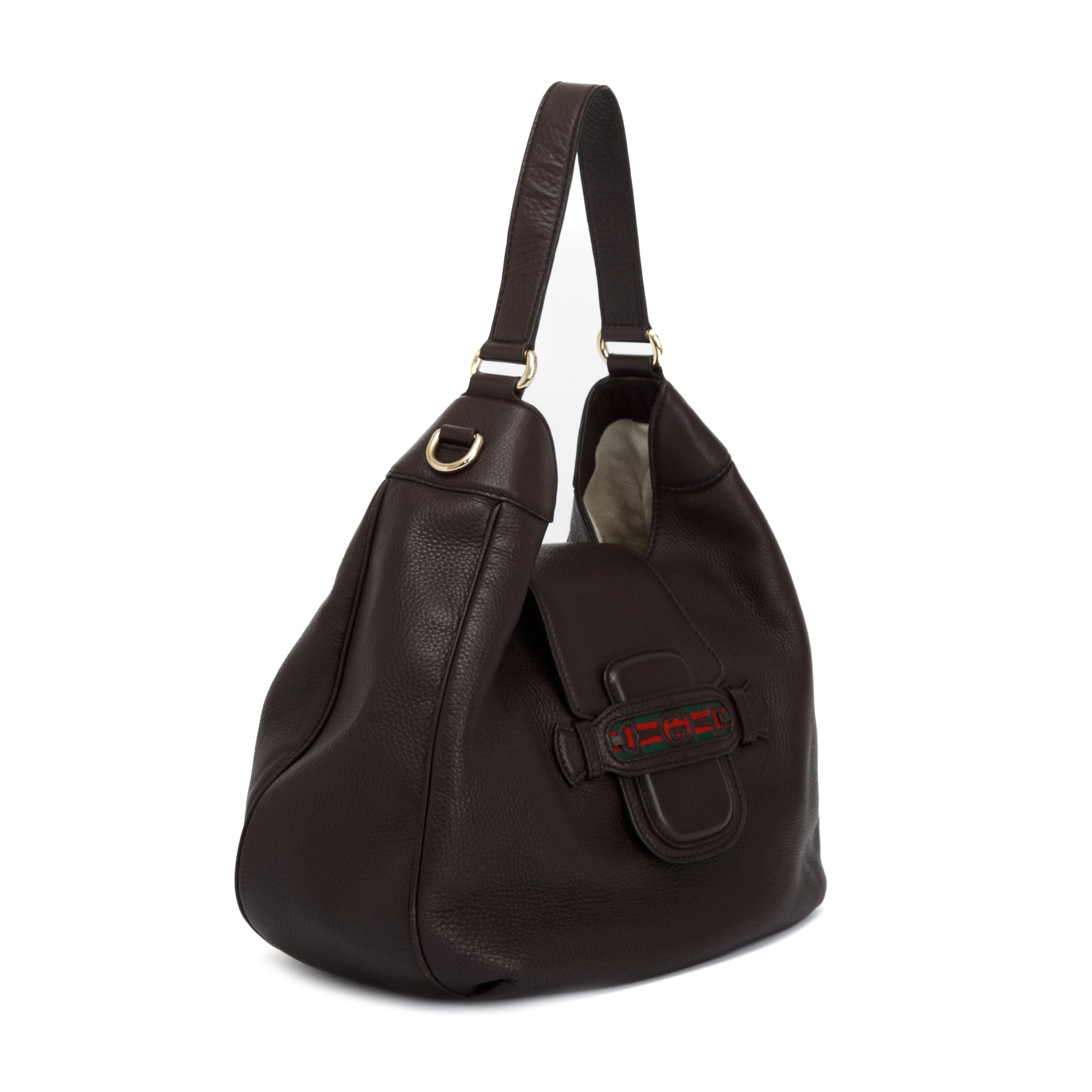Gucci Medium Brown Leather Dressage Web Hobo Bag w/ Strap