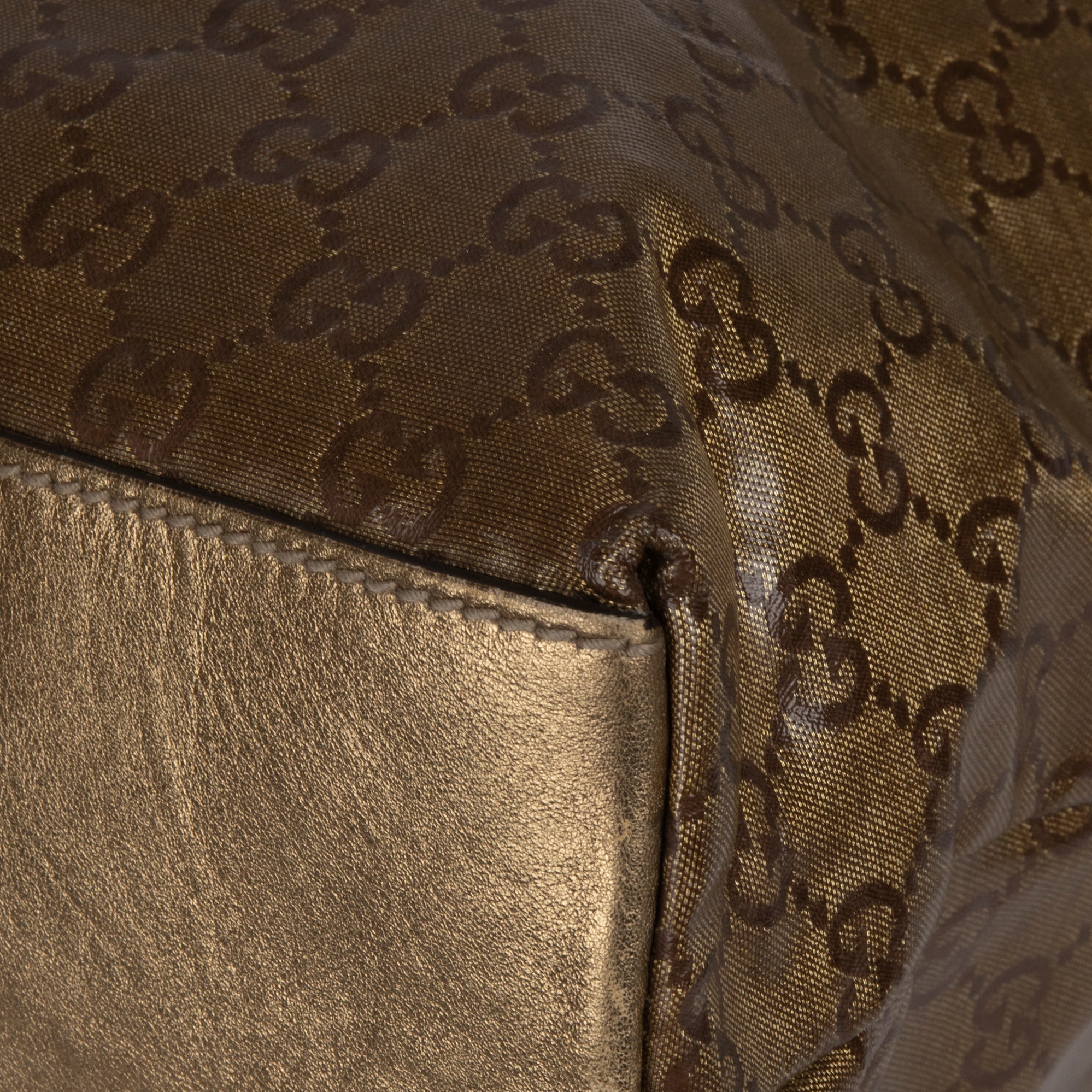 Gucci Metallic Gold GG Canvas Web Shopper Tote