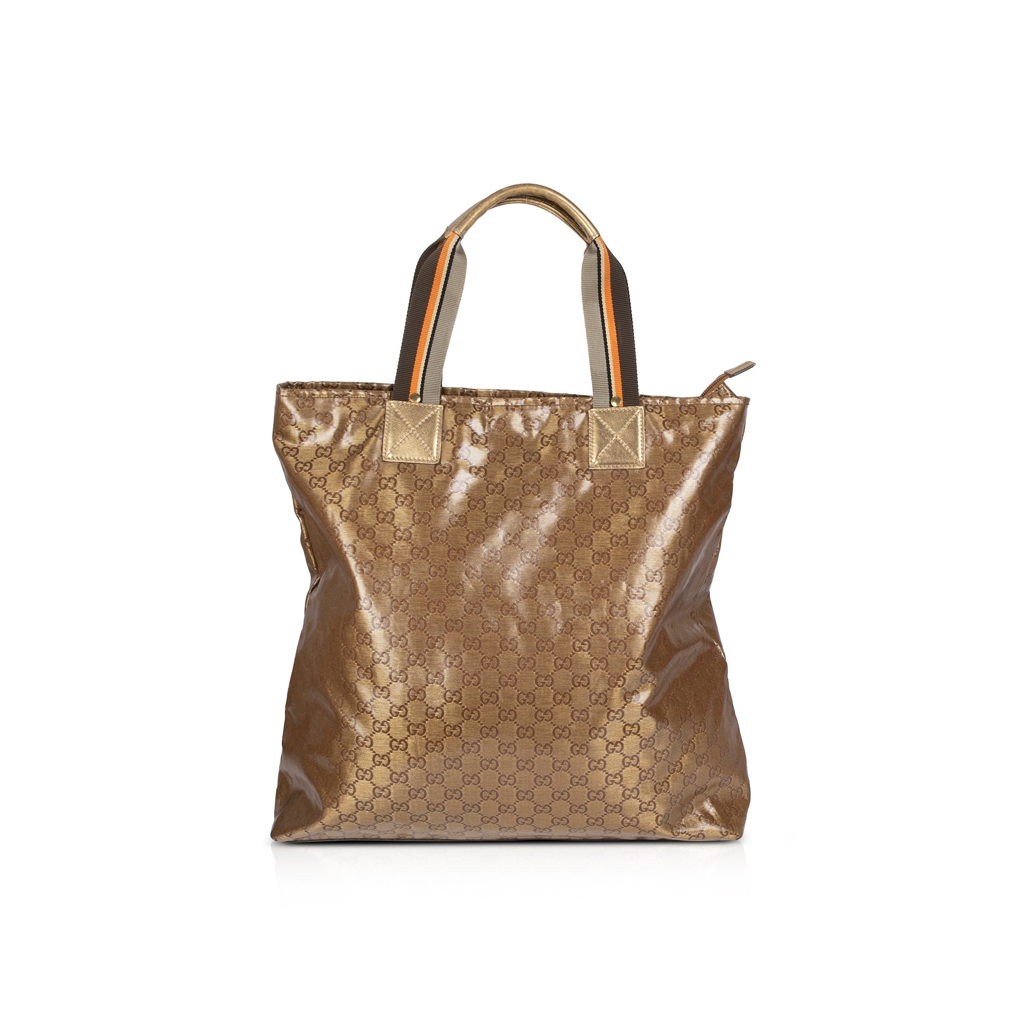 Gucci Metallic Gold GG Canvas Web Shopper Tote