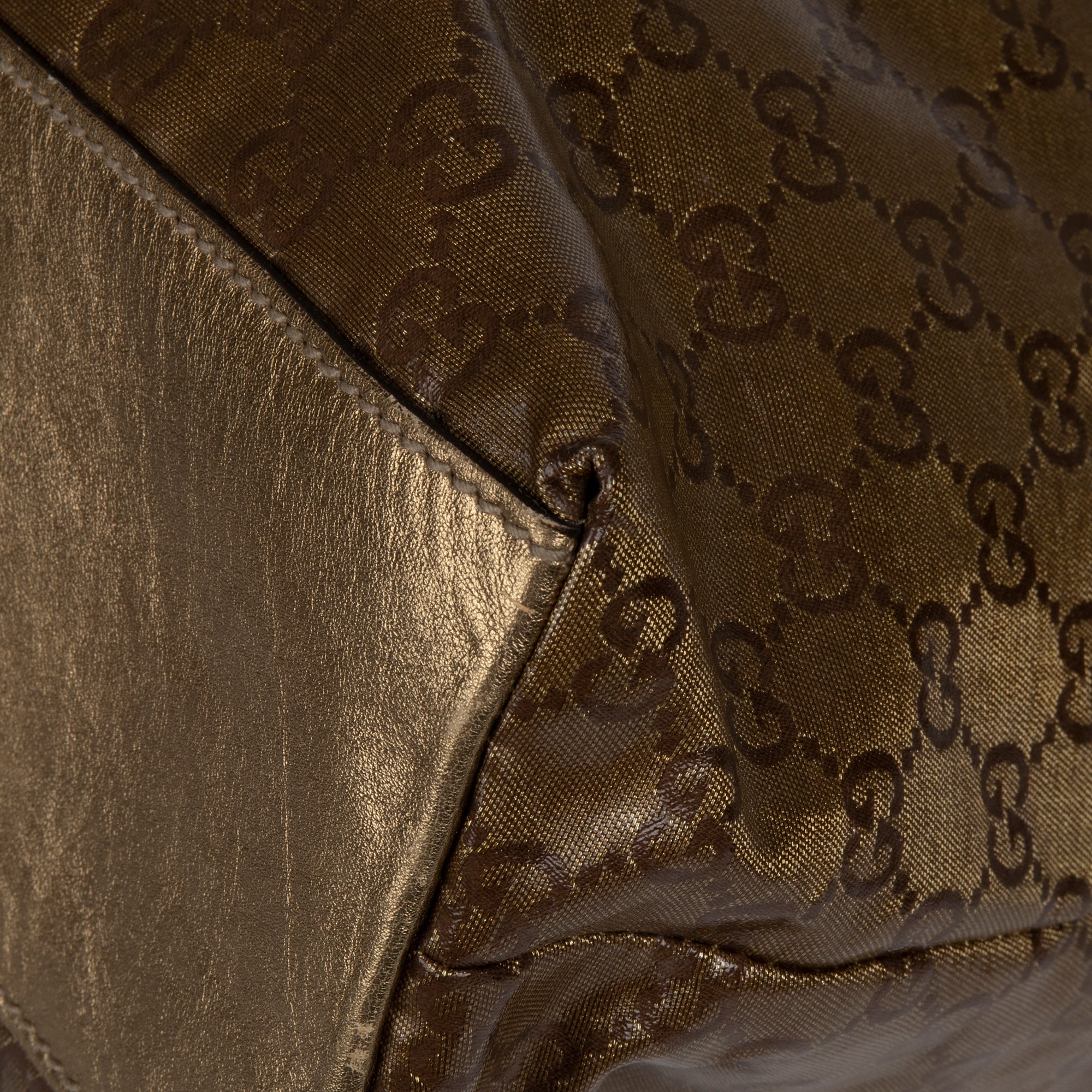 Gucci Metallic Gold GG Canvas Web Shopper Tote