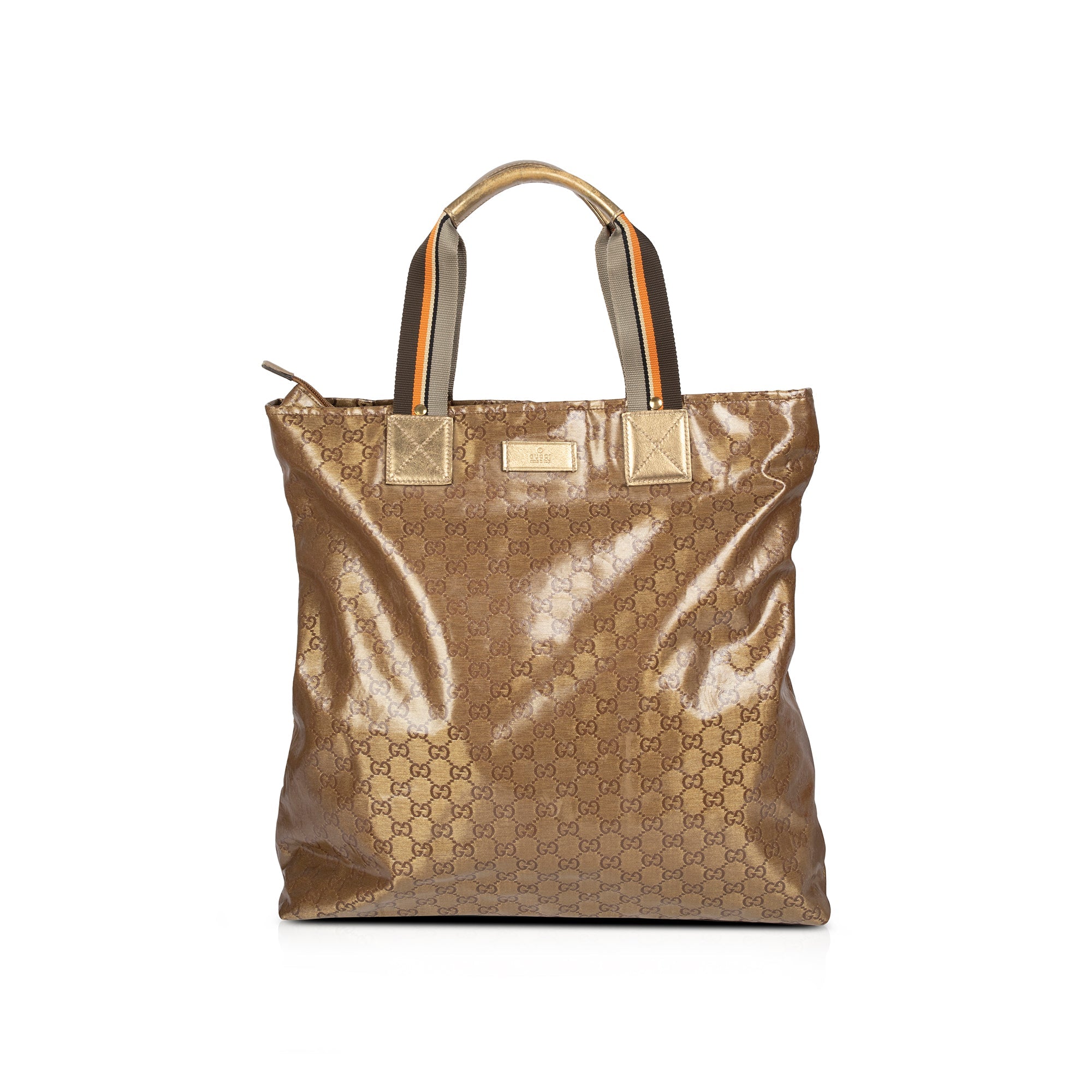 Gucci Metallic Gold GG Canvas Web Shopper Tote