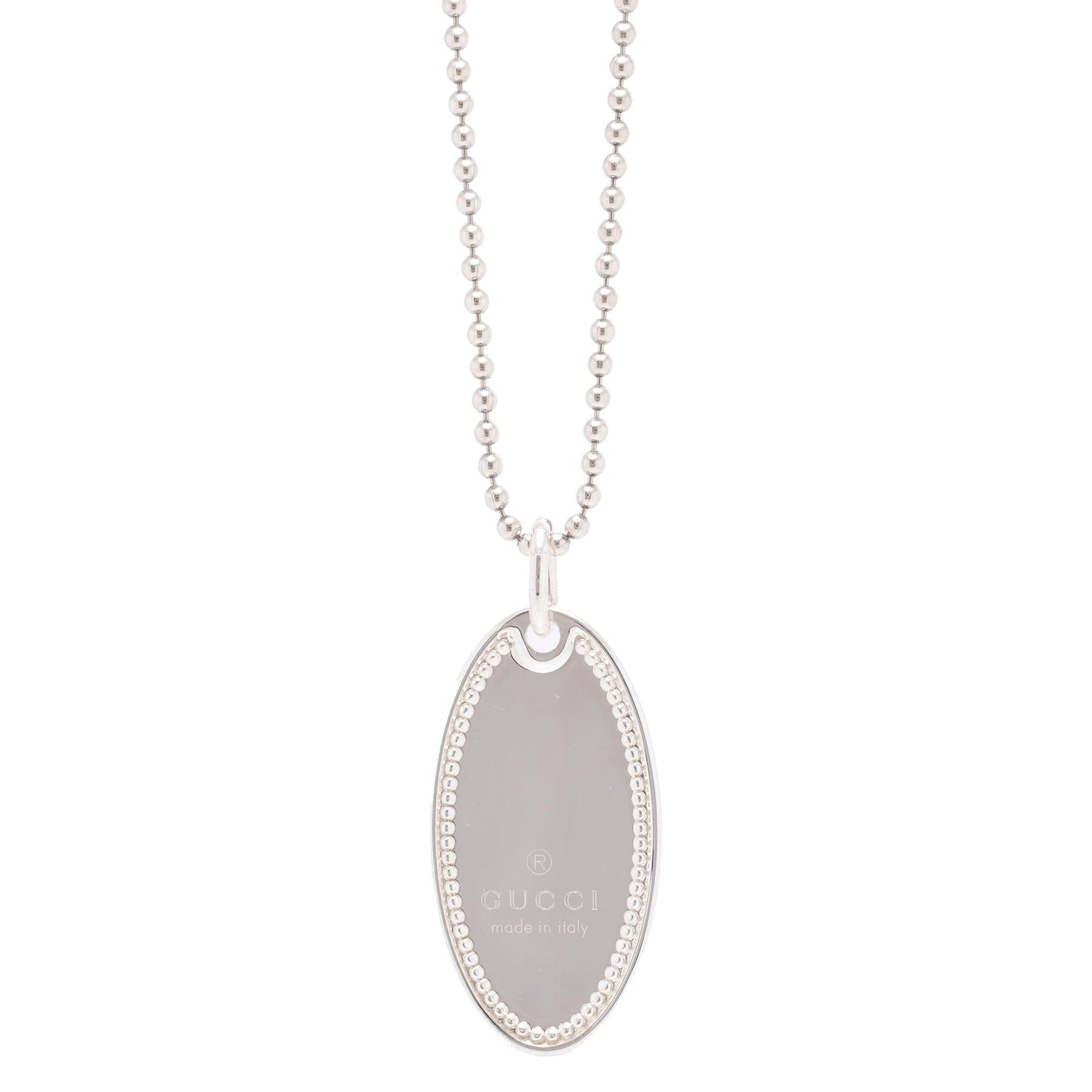Gucci Oval Dog Tag Pendant Necklace w/ Box