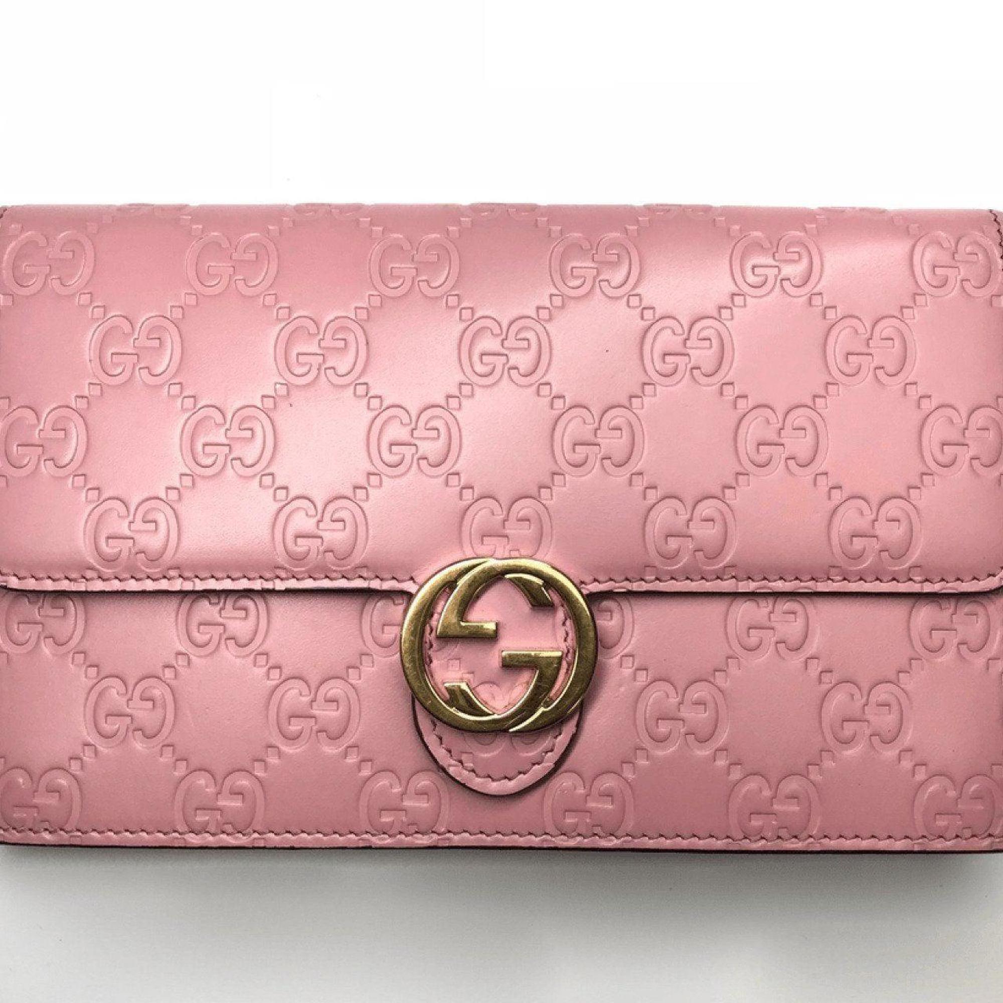 Gucci Pink Icon Signature Chain Wallet