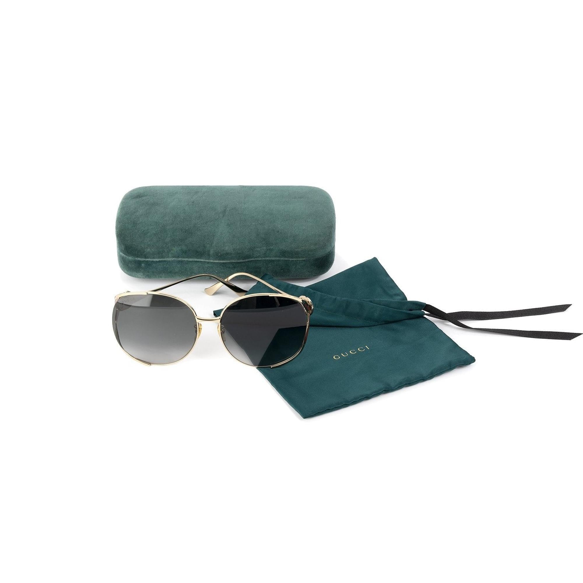 Gucci Round-Frame Metal Sunglasses w/ Case
