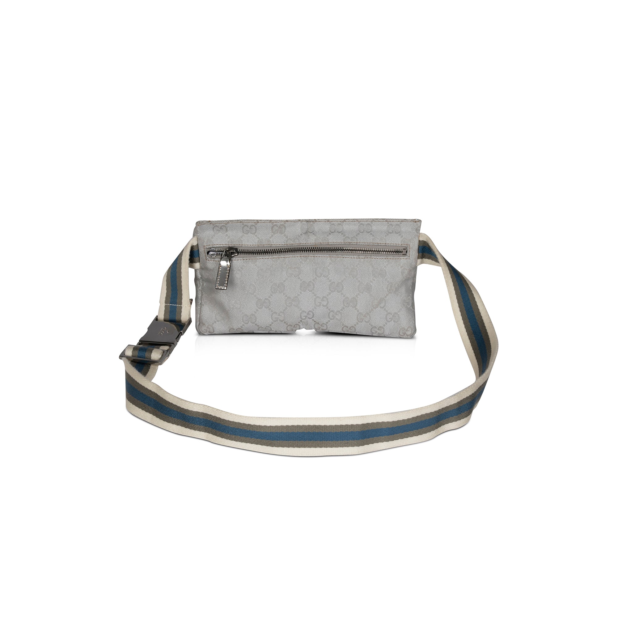 Gucci Silver GG Canvas Web Double Belt Bag
