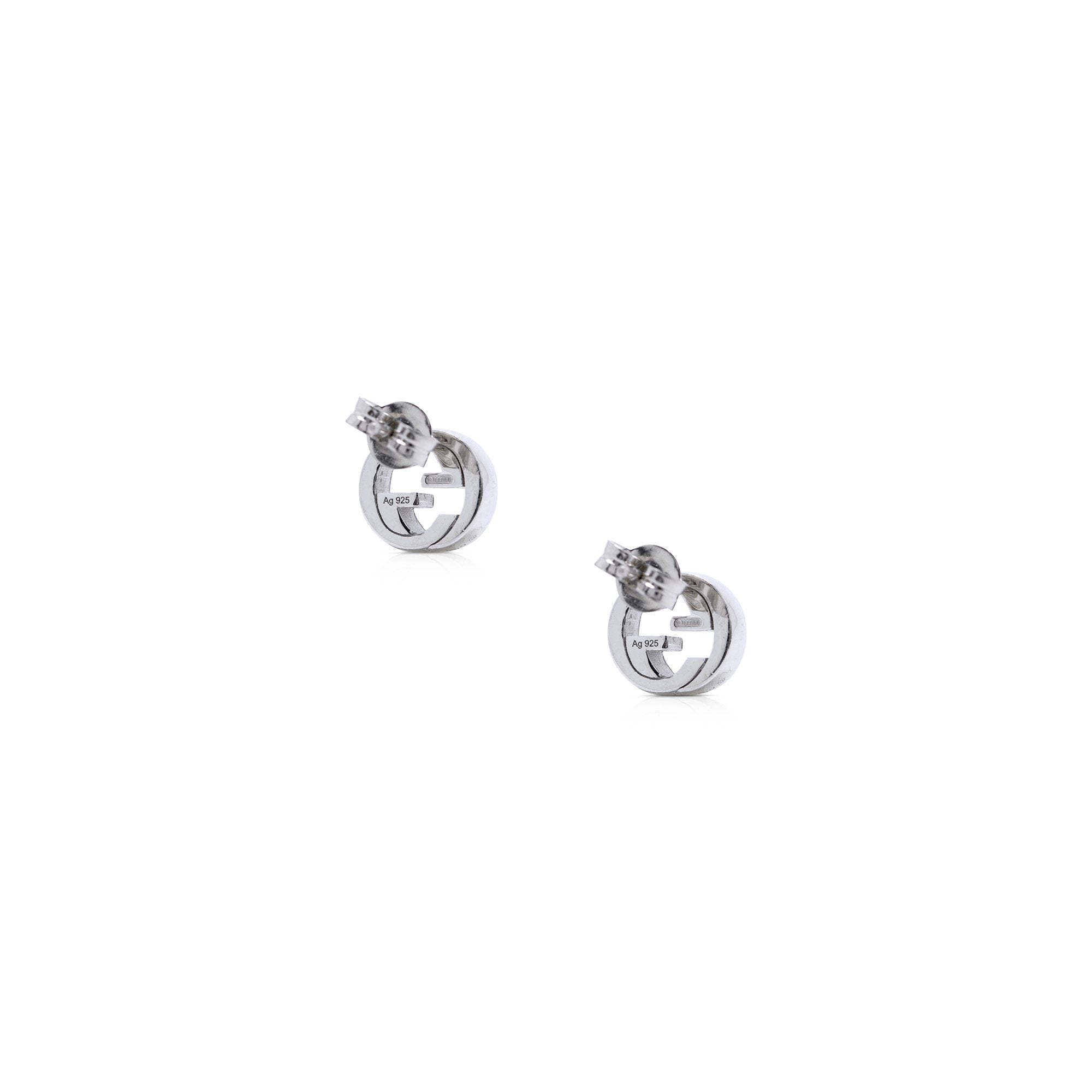Gucci Silver Interlocking G Stud Earrings w/ Box