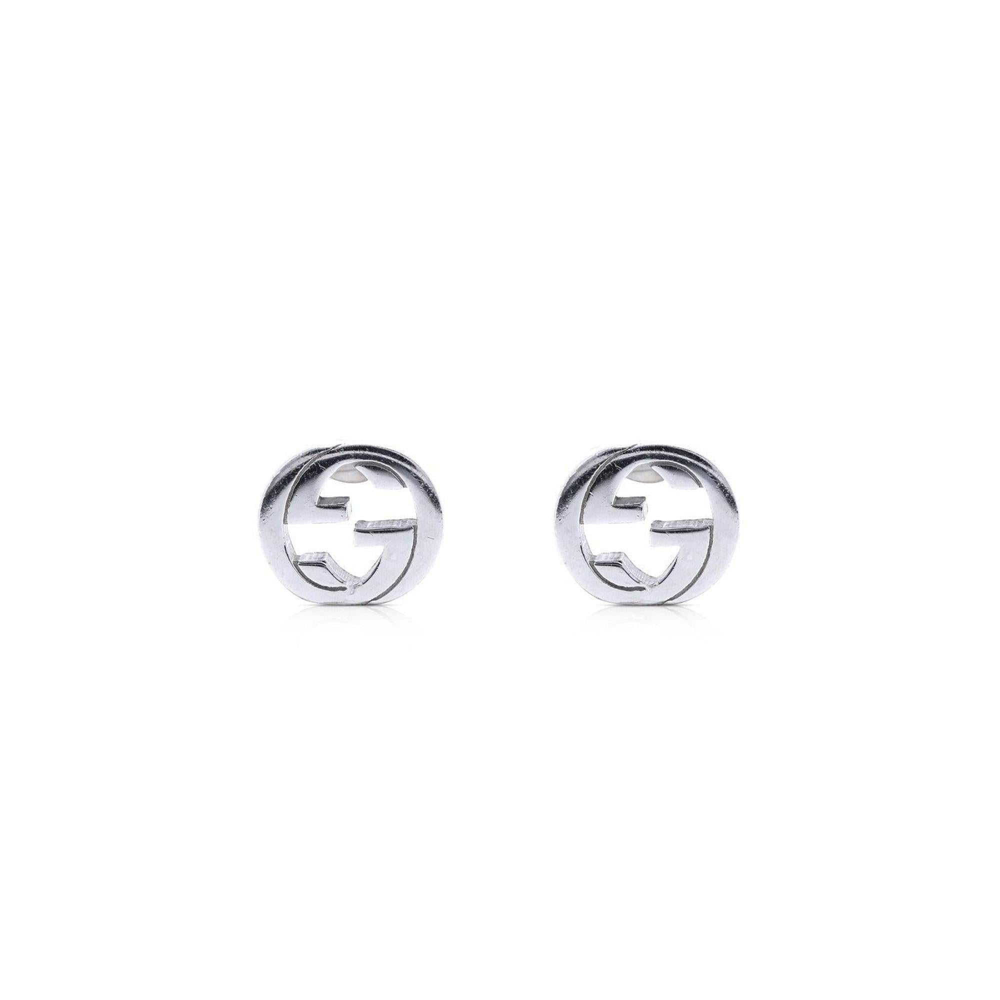 Gucci Silver Interlocking G Stud Earrings w/ Box