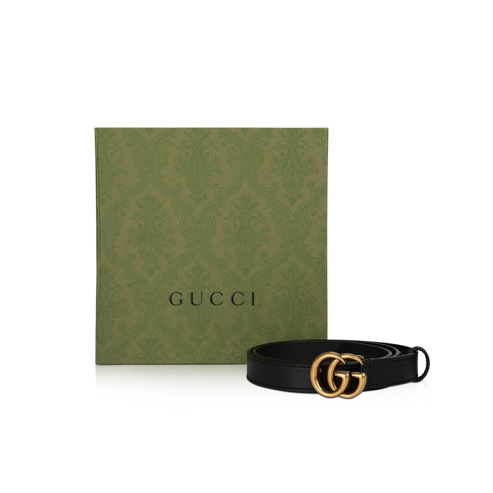 Gucci Skinny Leather Belt with Double G Buckle w/ Box & Receipt