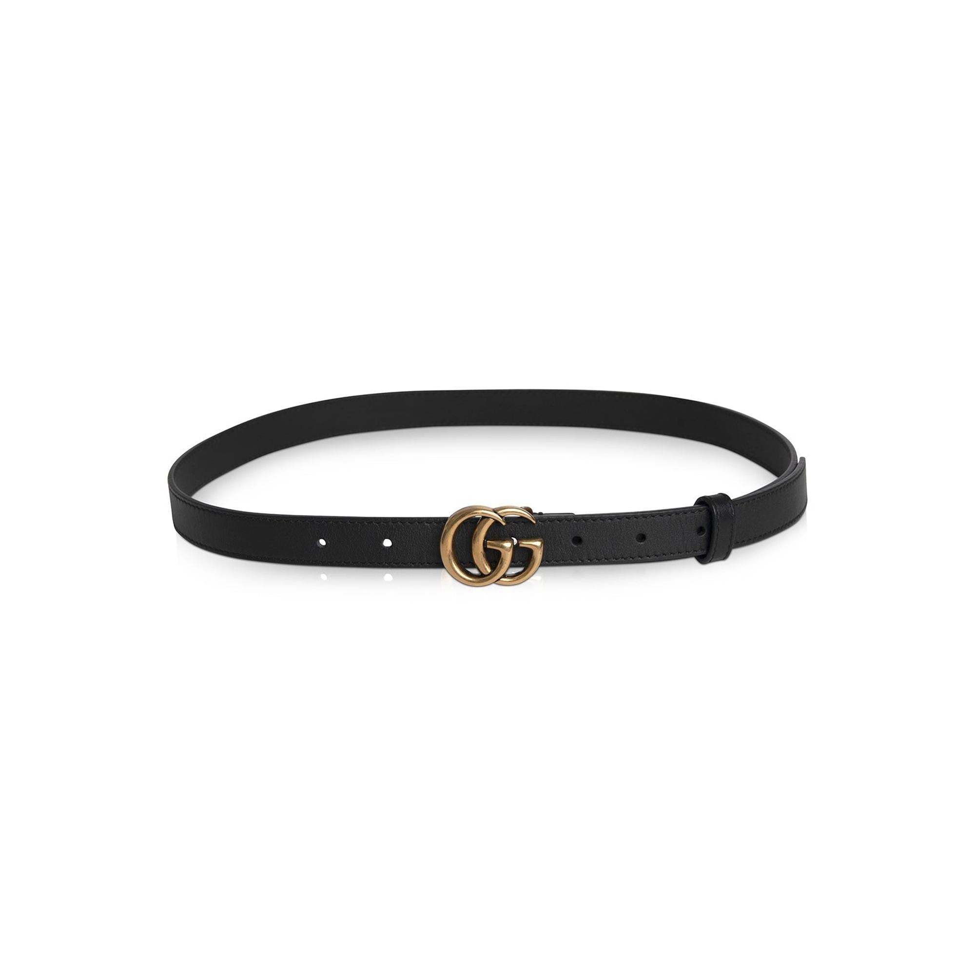 Gucci Skinny Leather Belt with Double G Buckle