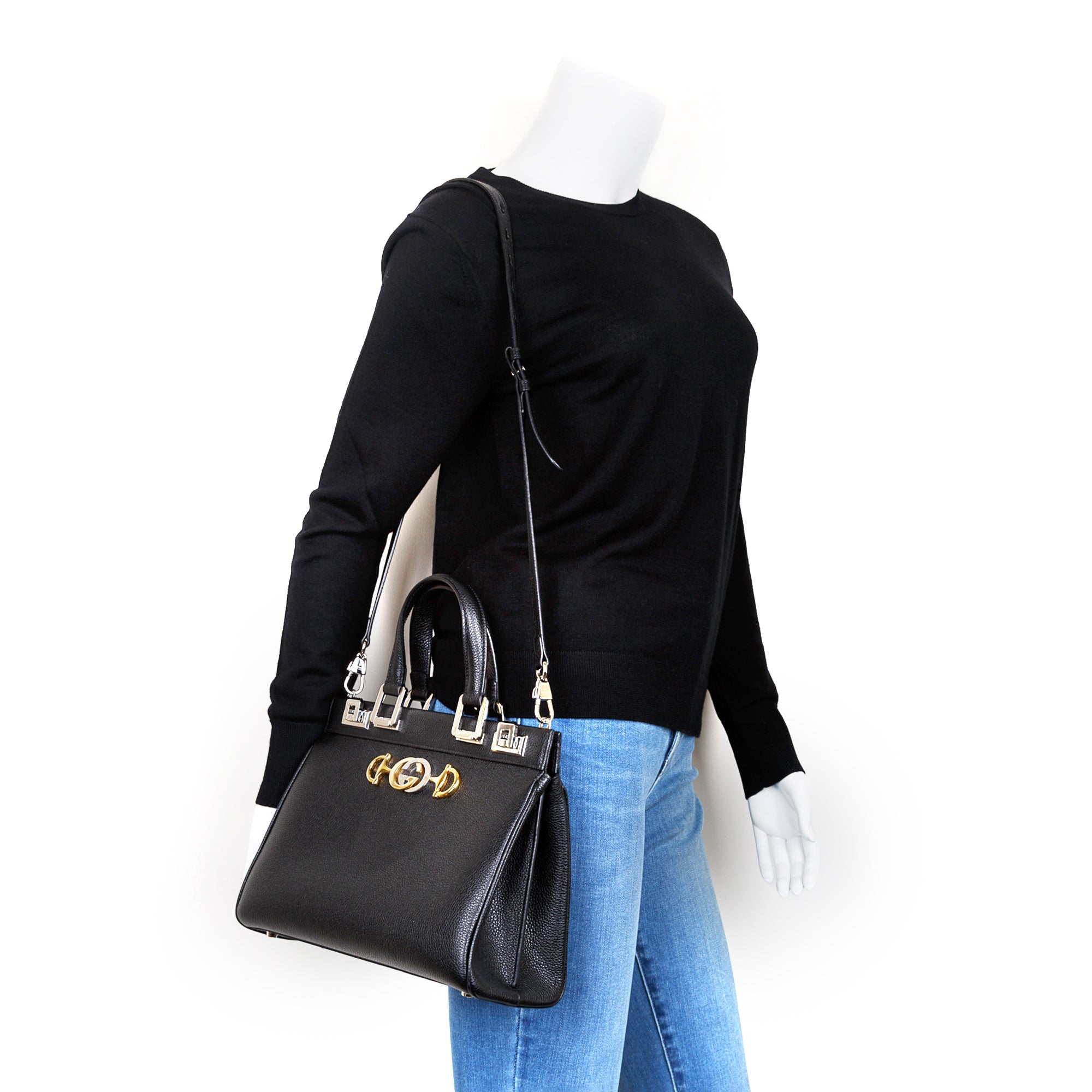 Gucci Small Zumi Leather Top Handle Bag w/ Strap