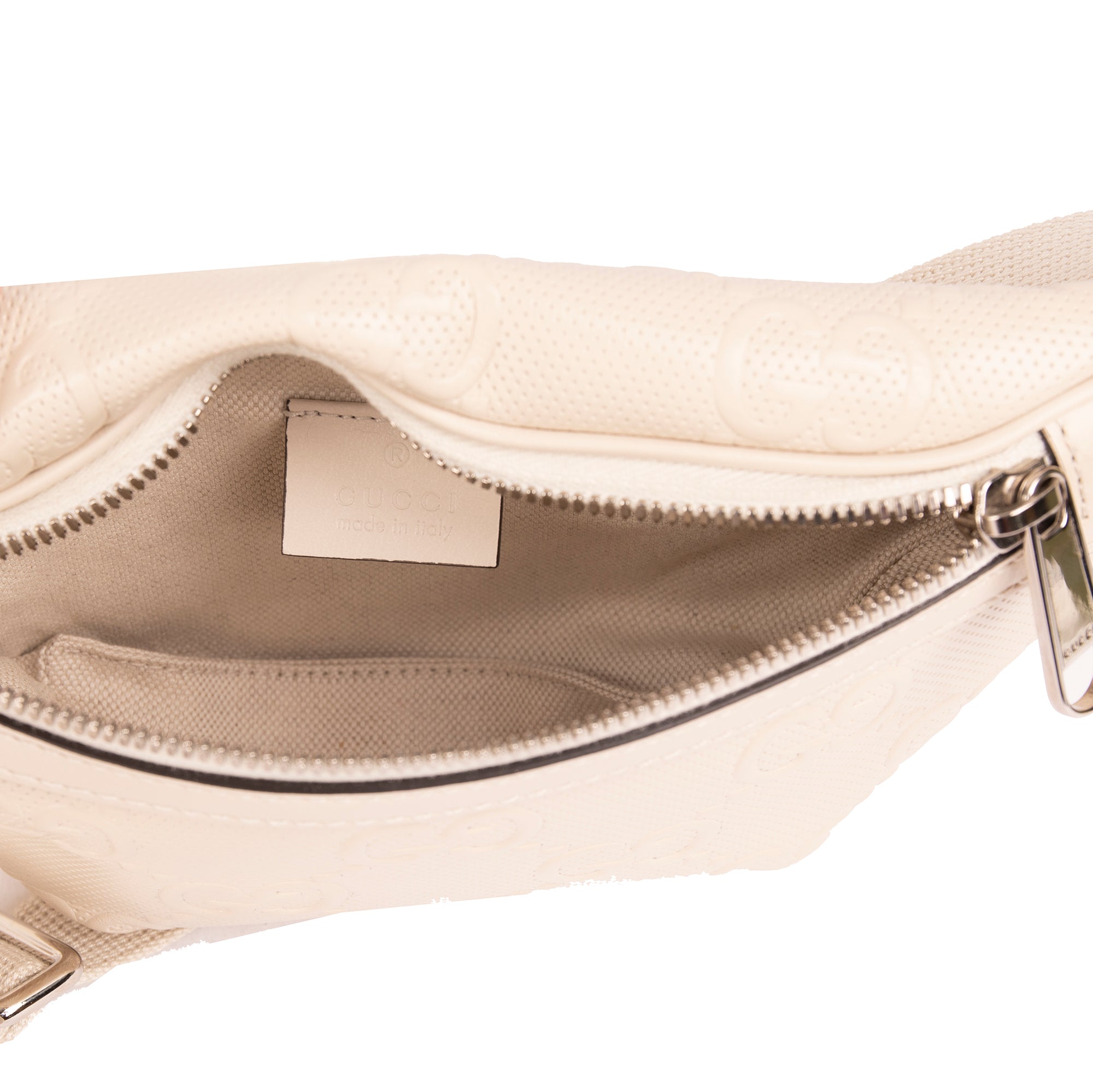 Gucci White GG Embossed Belt Bag w/ Box