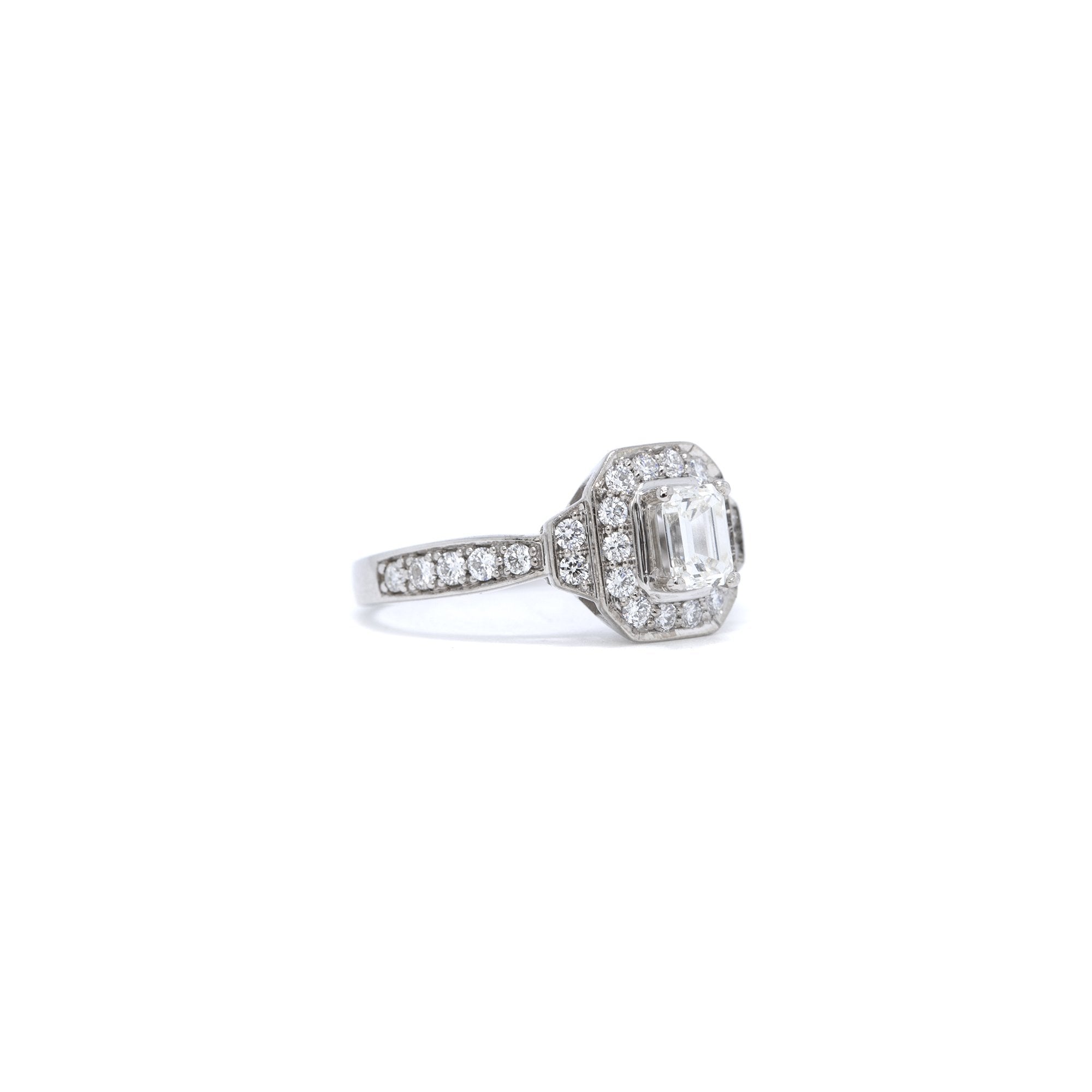 Halo Design Emerald Cut Diamond Engagement Ring