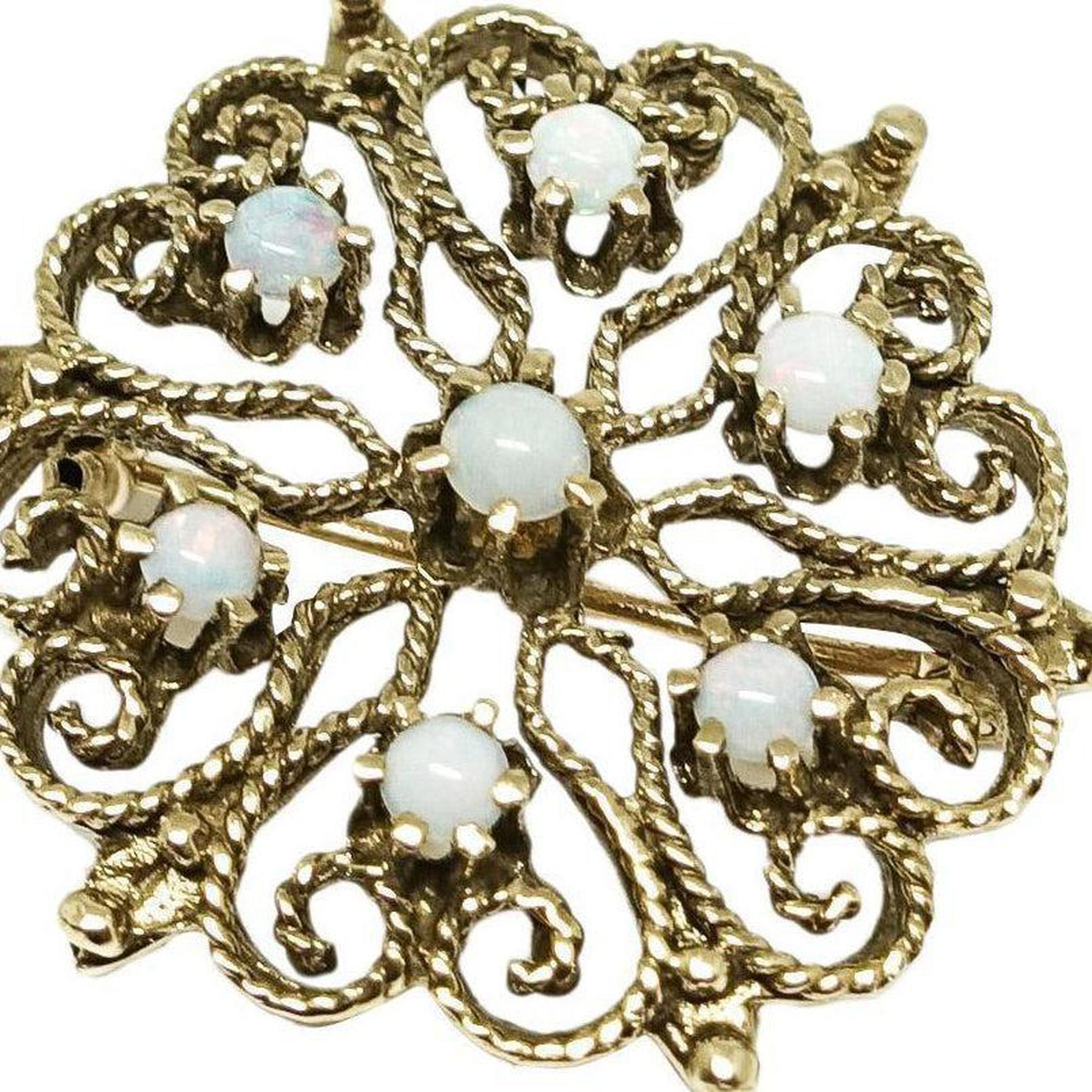 Hand Assembled Filigree Style Opal Brooch in 14kt Gold