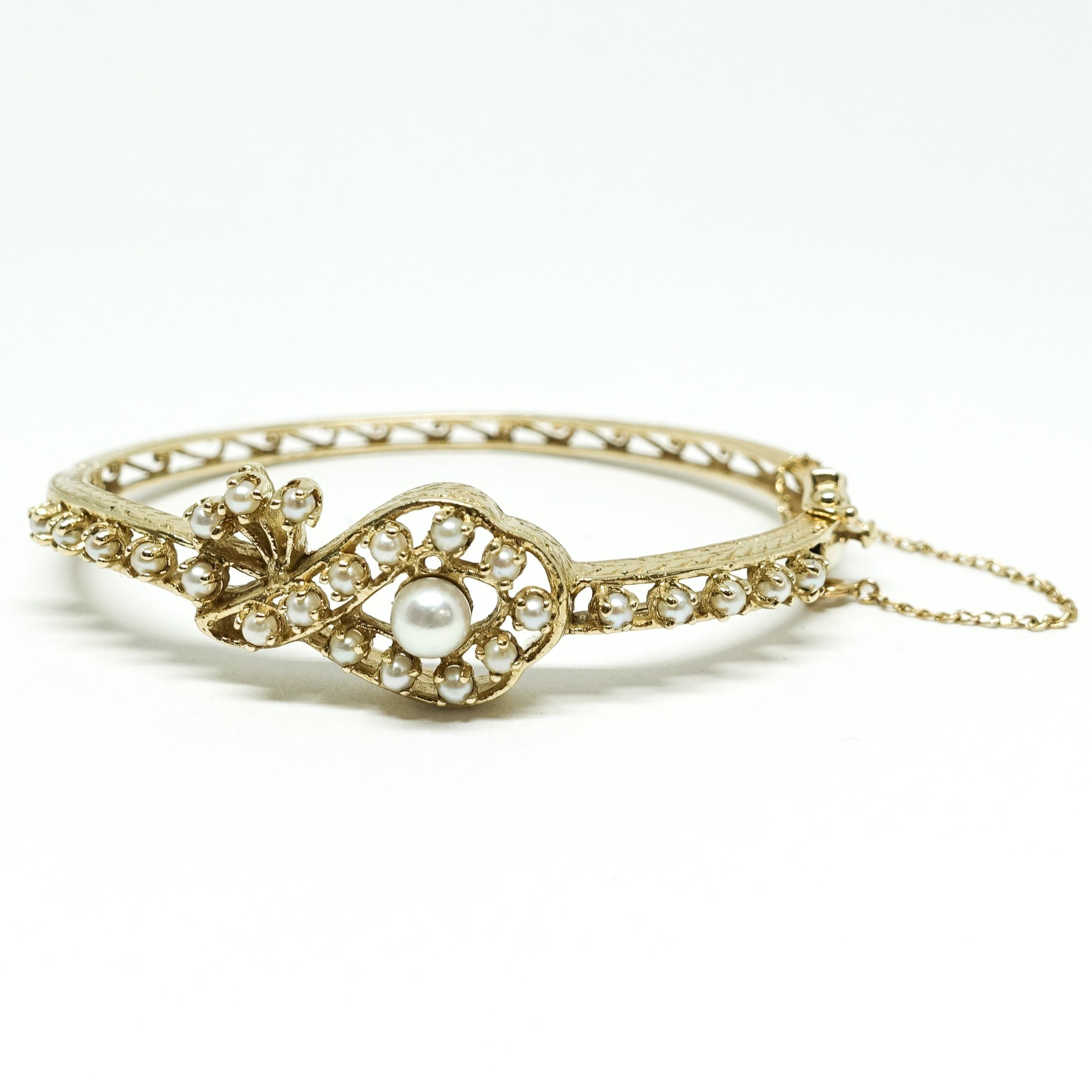 Hand Assembled Pearl Bangle in 14kt Yellow Gold