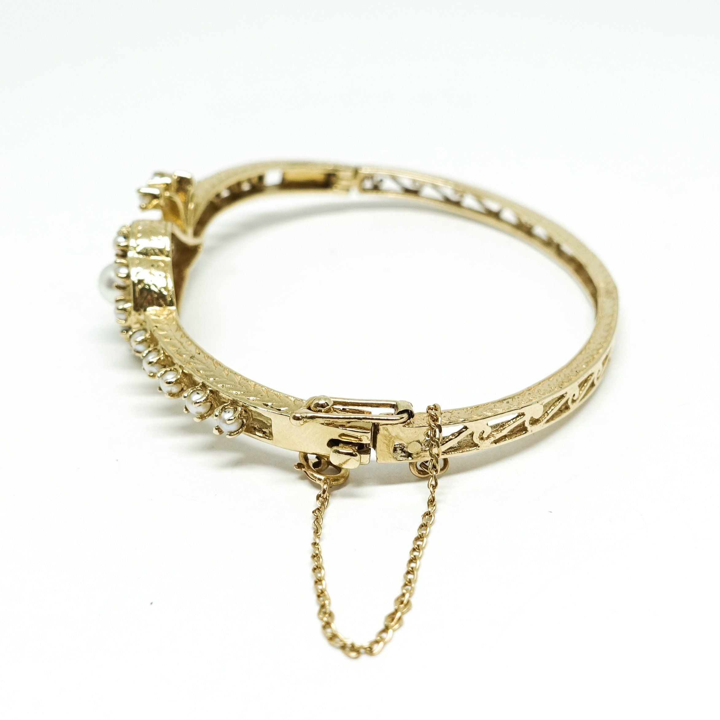 Hand Assembled Pearl Bangle in 14kt Yellow Gold