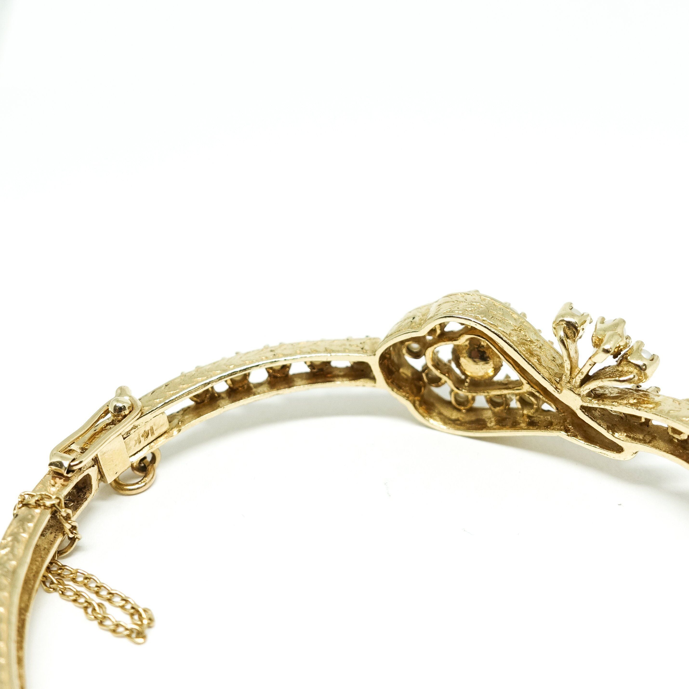 Hand Assembled Pearl Bangle in 14kt Yellow Gold