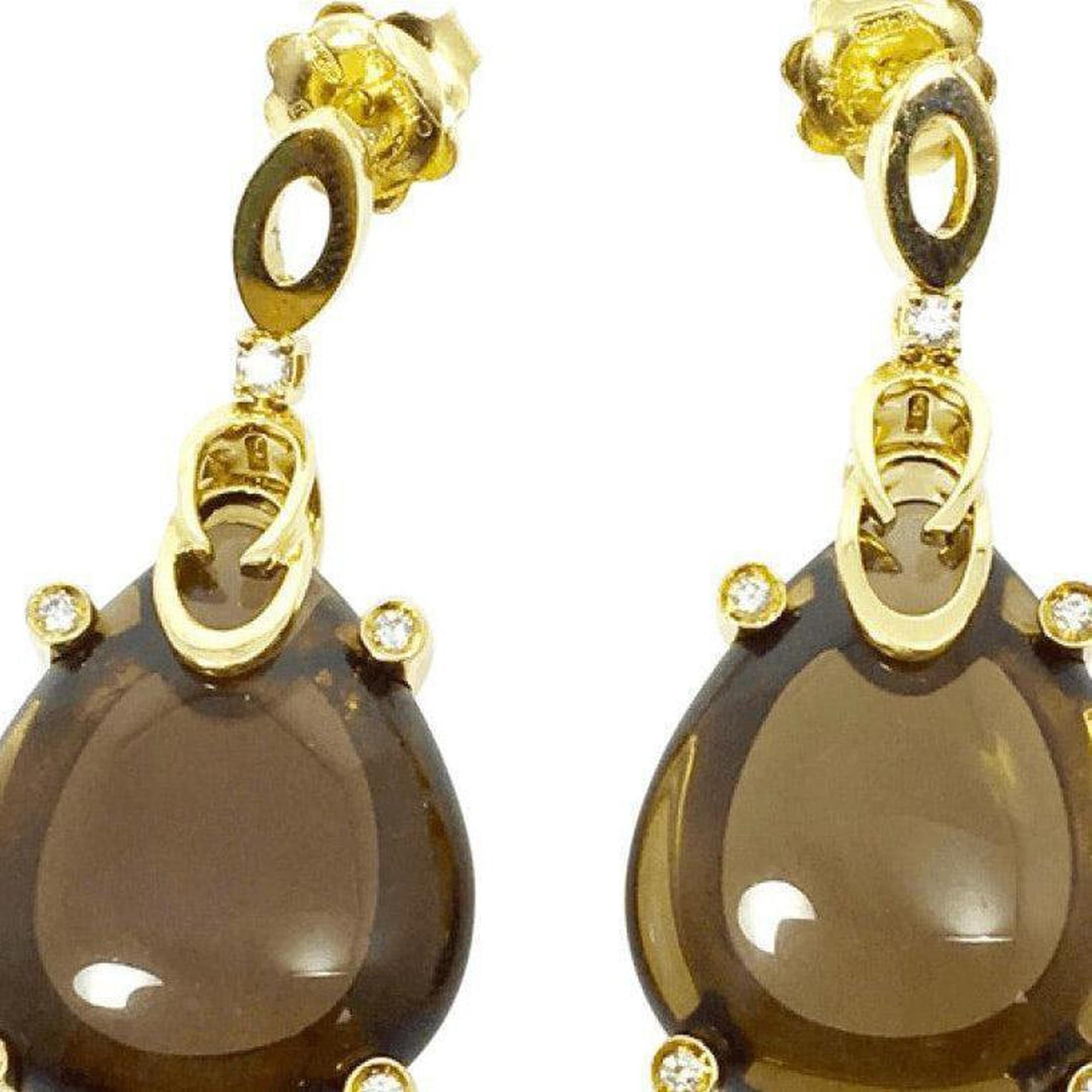 Hand Assembled Smoky Quartz & Diamond Earrings in 18kt Yellow Gold