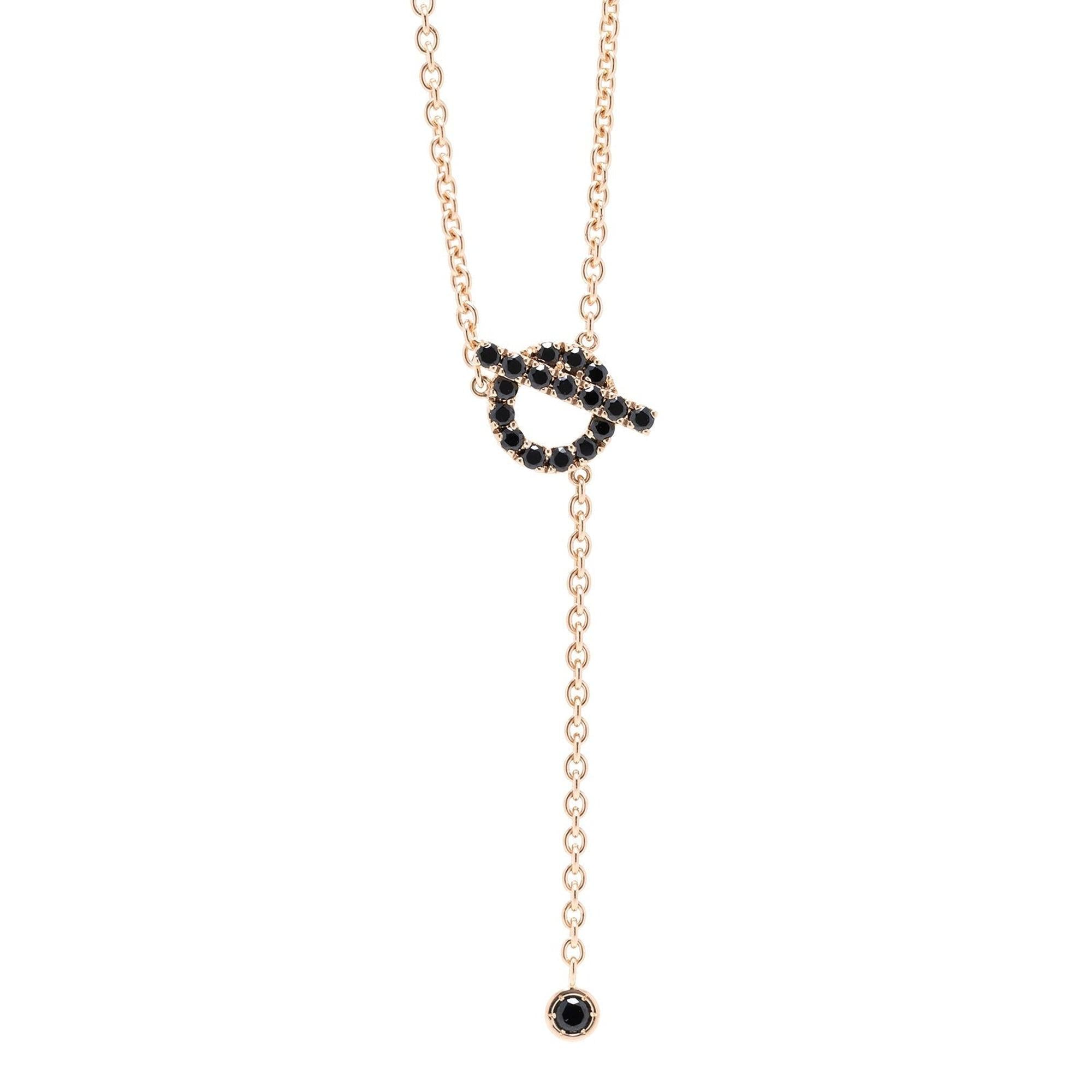 Hermes 18k Rose Gold Black Spinel Finesse Lariat Necklace w/ Box