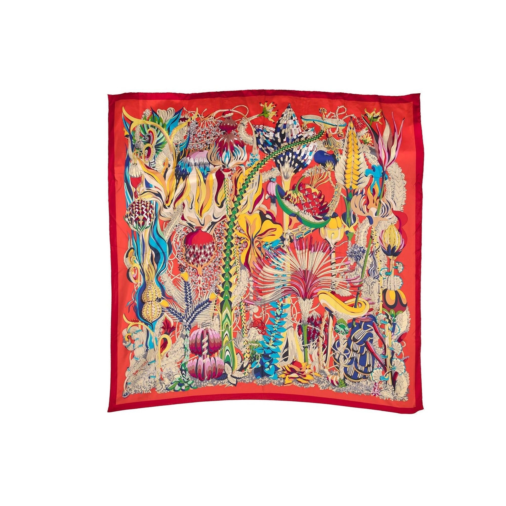 Hermes "Fantaisie Botanique" Silk Scarf 140 w/ Box